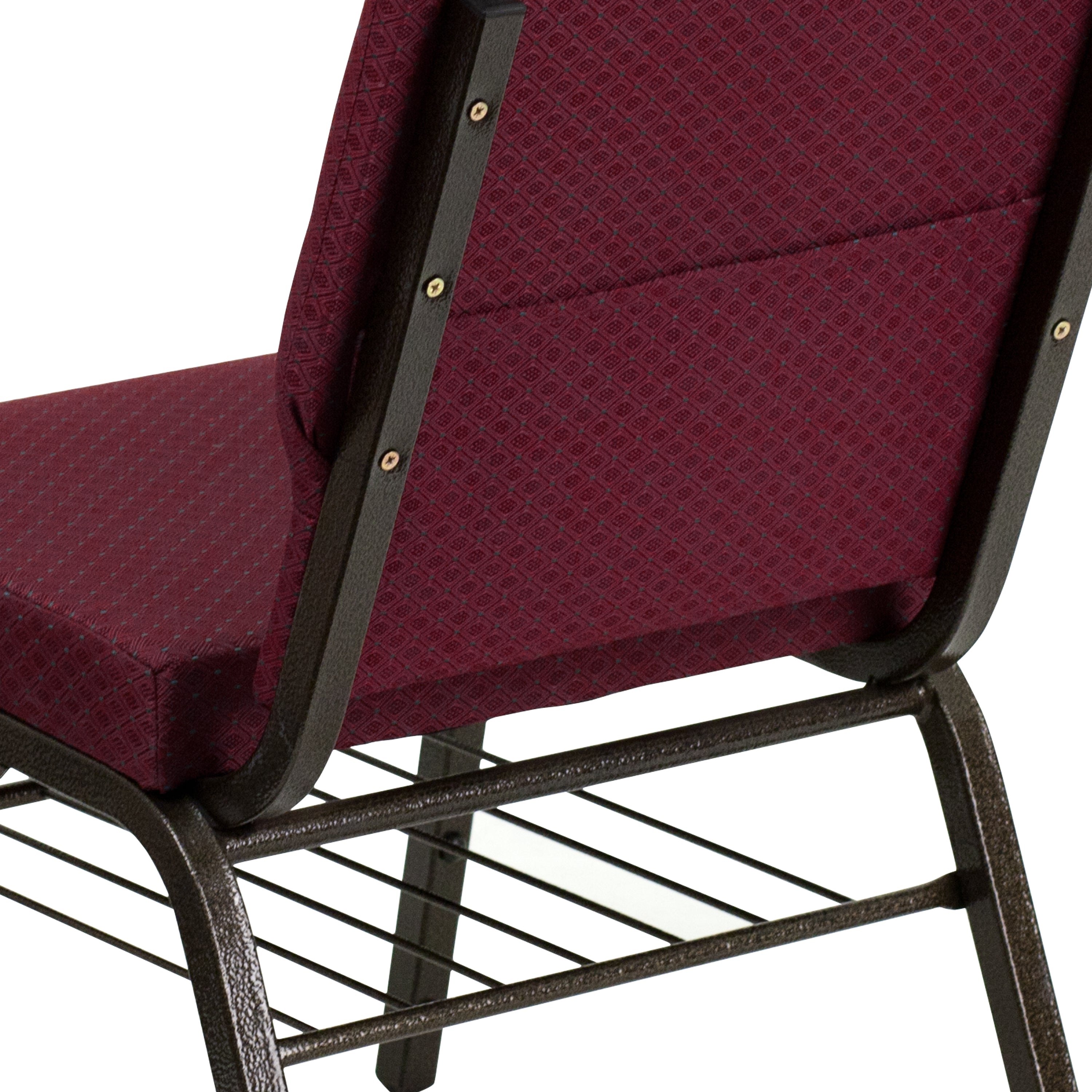 HERCULES Series 18.5''W Church Chair in Burgundy Patterned Fabric with Book Rack - Gold Vein Frame