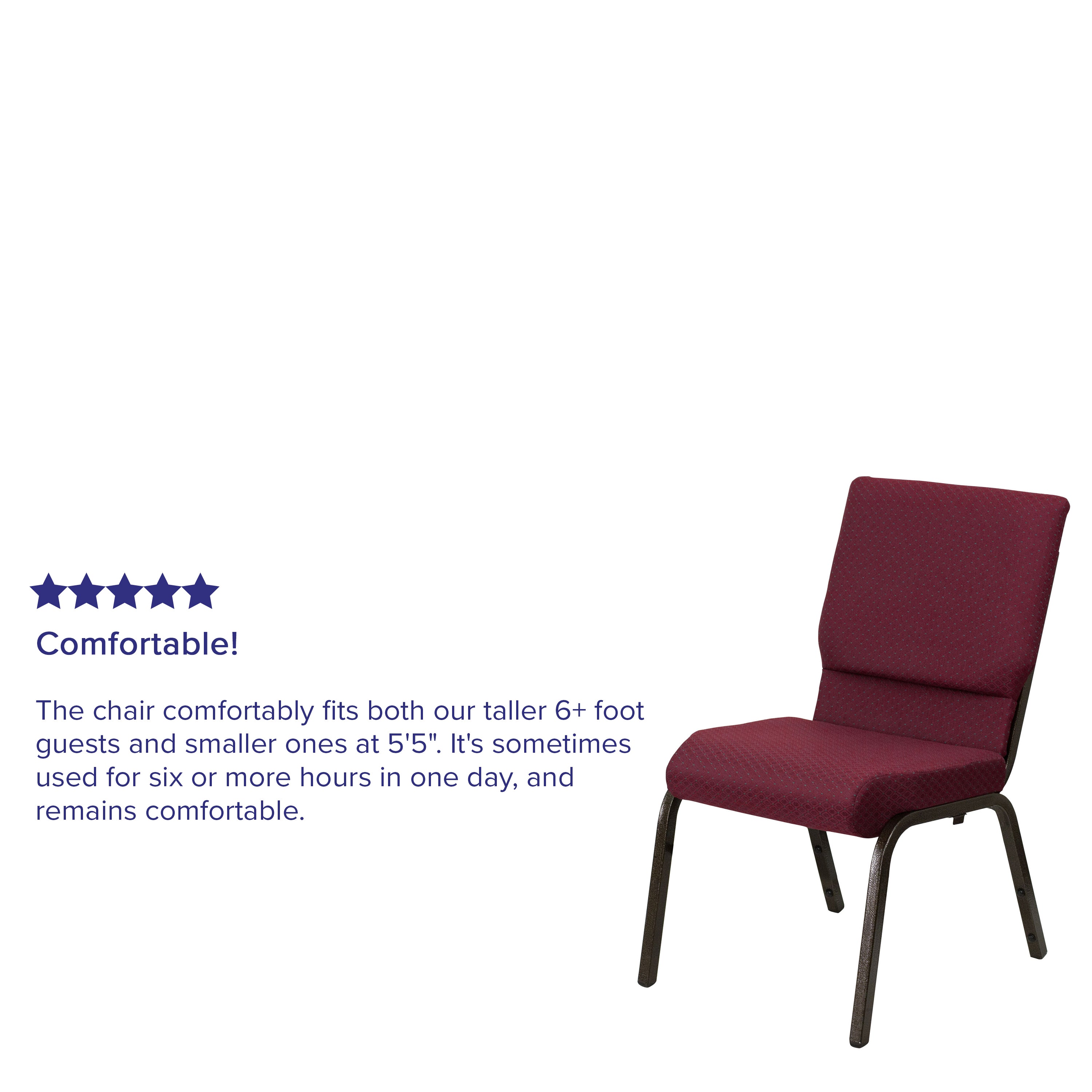 HERCULES Series 18.5''W Stacking Church Chair in Burgundy Patterned Fabric - Gold Vein Frame