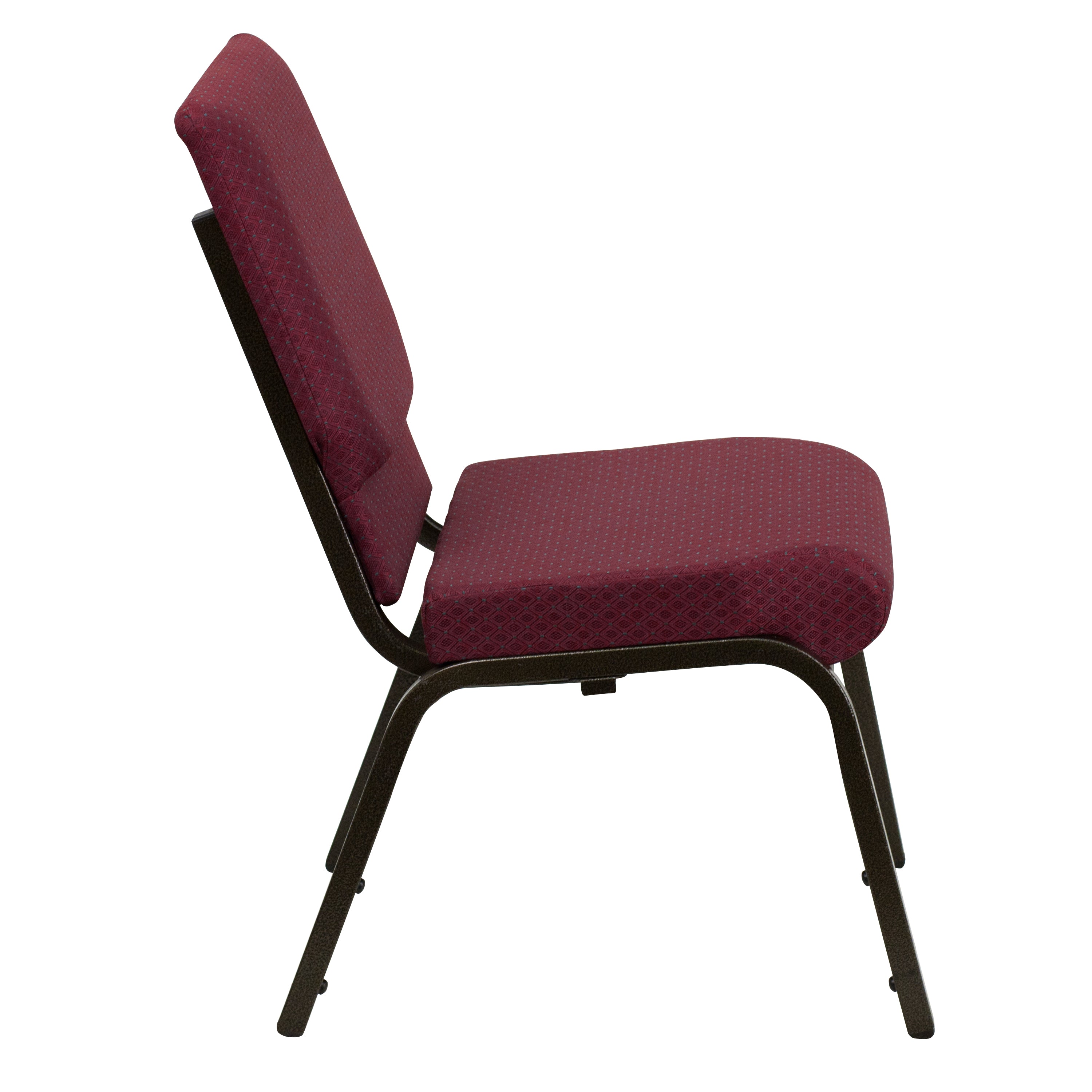HERCULES Series 18.5''W Stacking Church Chair in Burgundy Patterned Fabric - Gold Vein Frame