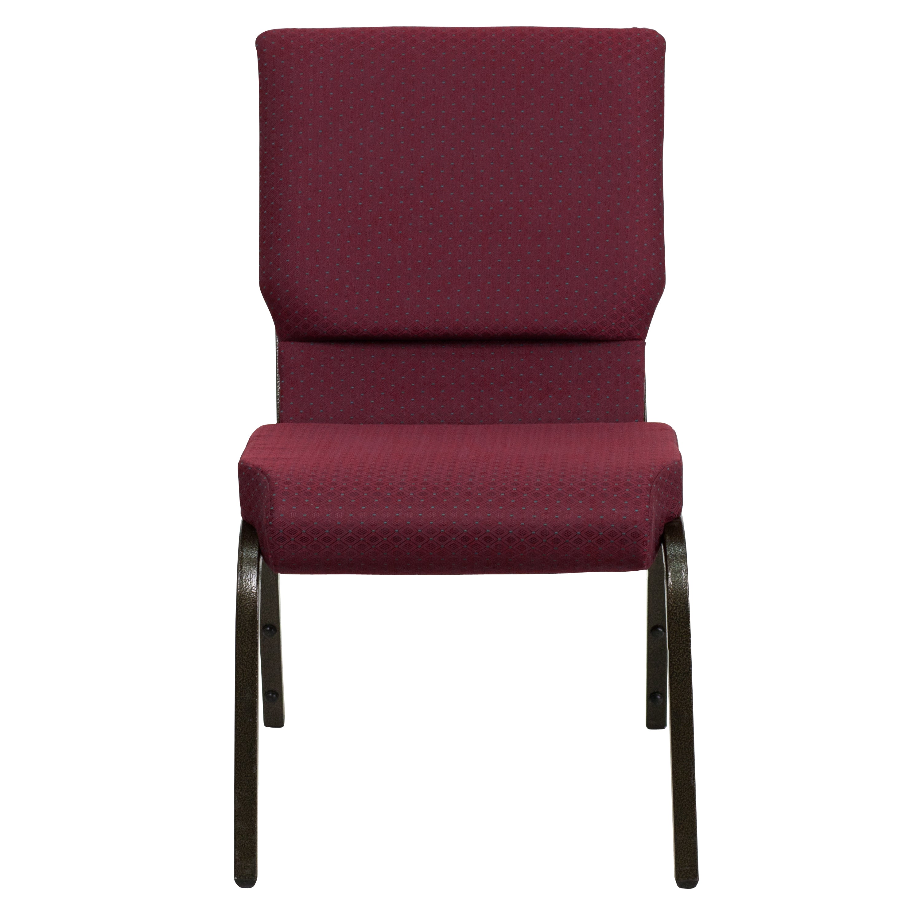 HERCULES Series 18.5''W Stacking Church Chair in Burgundy Patterned Fabric - Gold Vein Frame