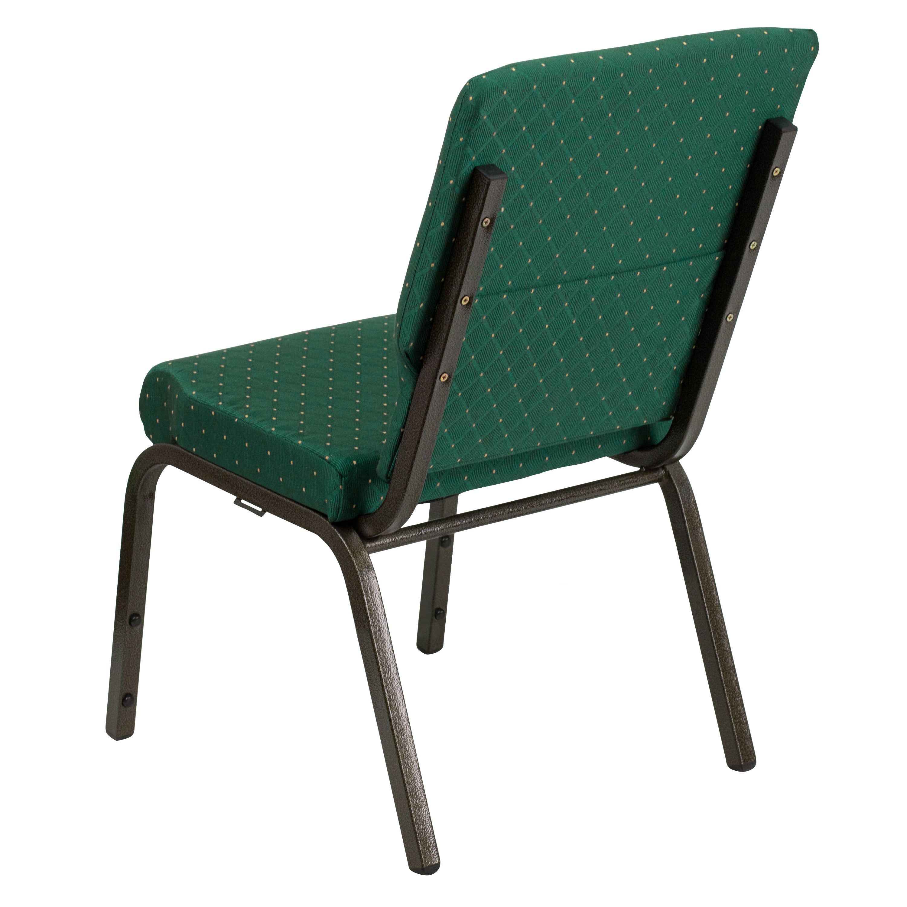 HERCULES Series 18.5''W Stacking Church Chair in Green Patterned Fabric - Gold Vein Frame