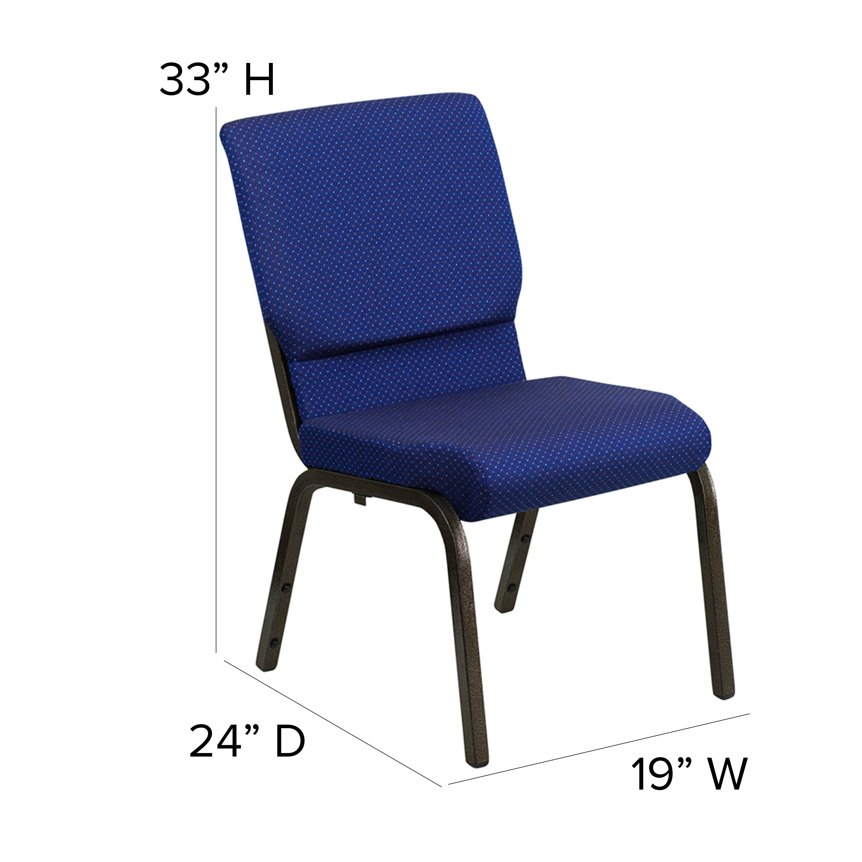 HERCULES Series 18.5''W Stacking Church Chair in Navy Blue Patterned Fabric - Gold Vein Frame