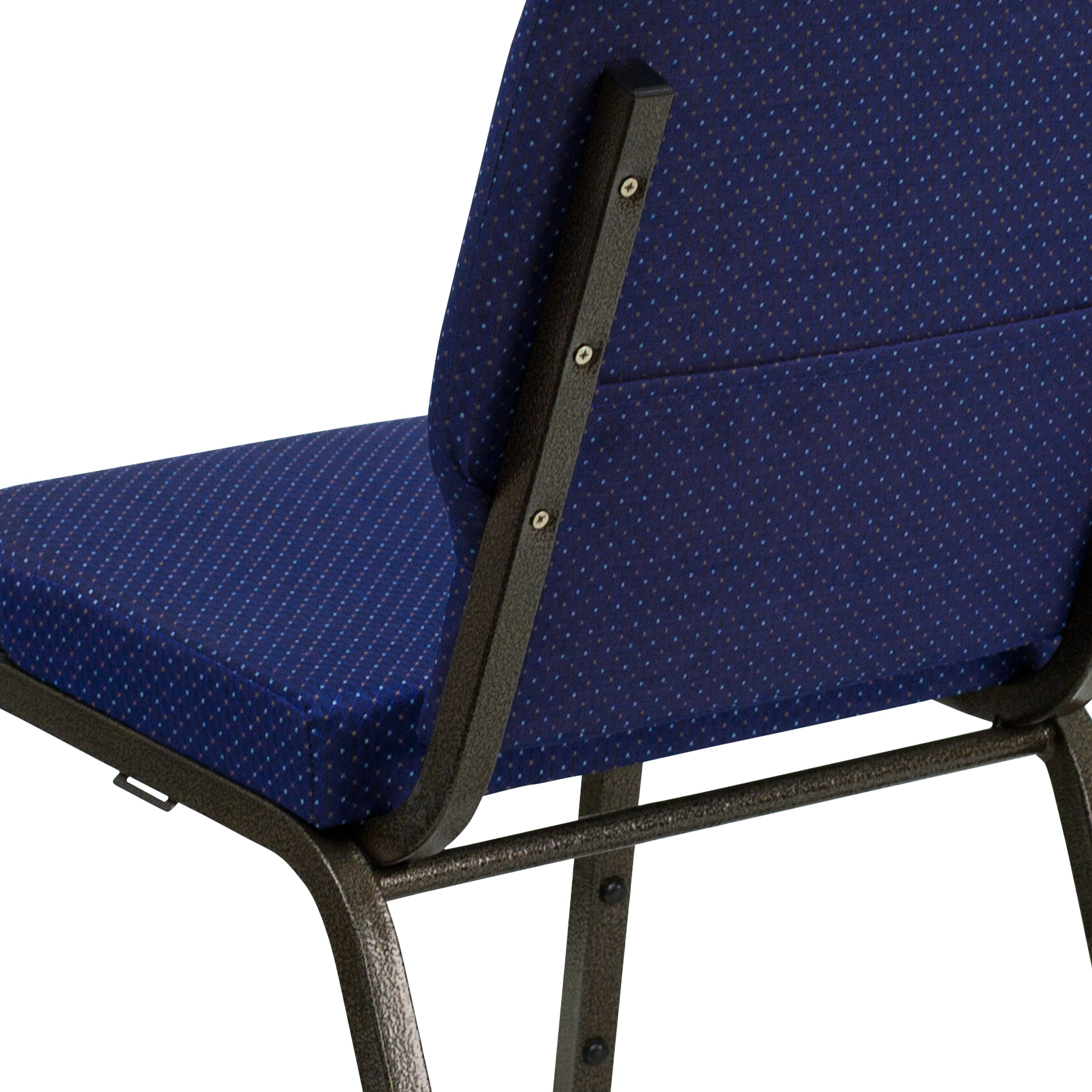 HERCULES Series 18.5''W Stacking Church Chair in Navy Blue Patterned Fabric - Gold Vein Frame