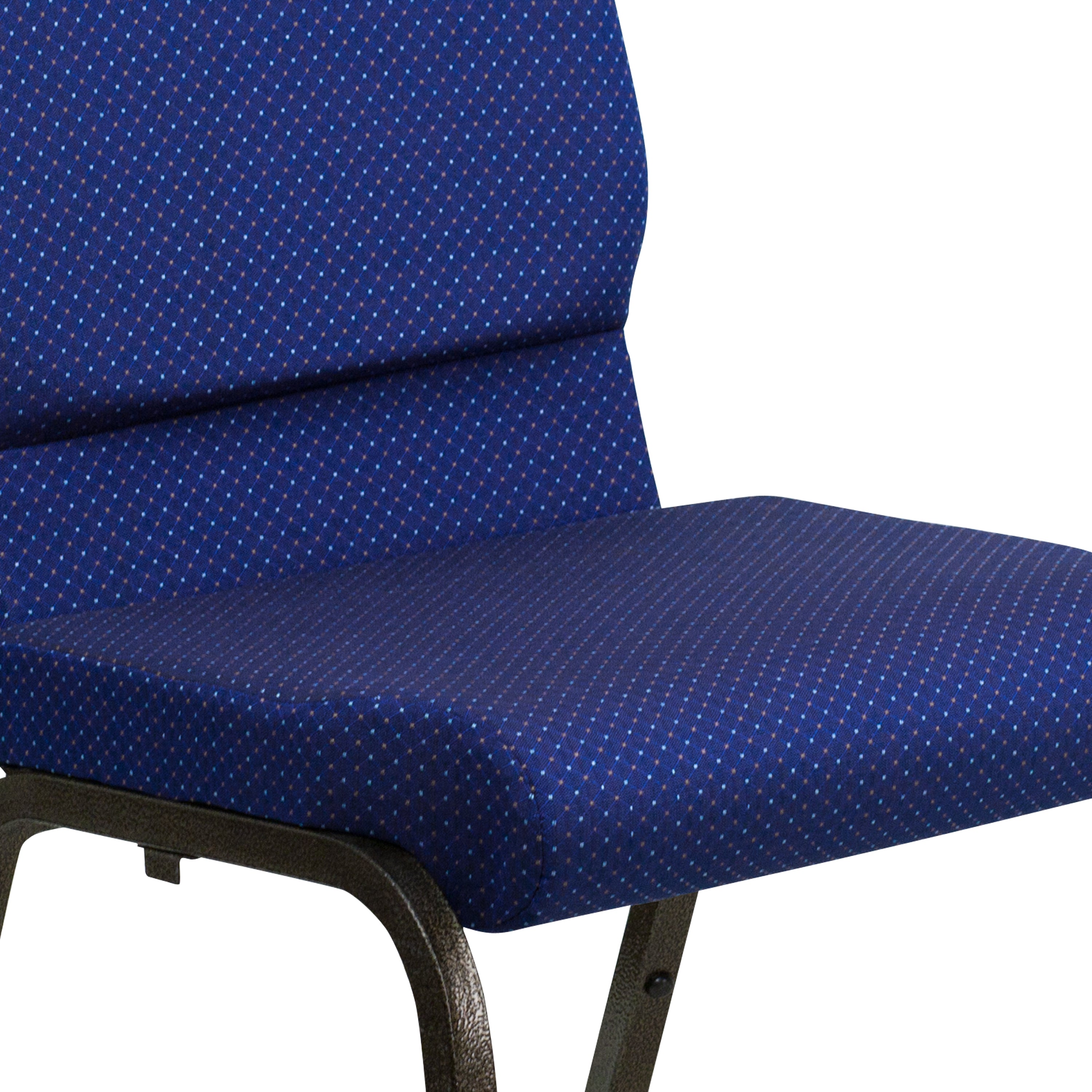 HERCULES Series 18.5''W Stacking Church Chair in Navy Blue Patterned Fabric - Gold Vein Frame