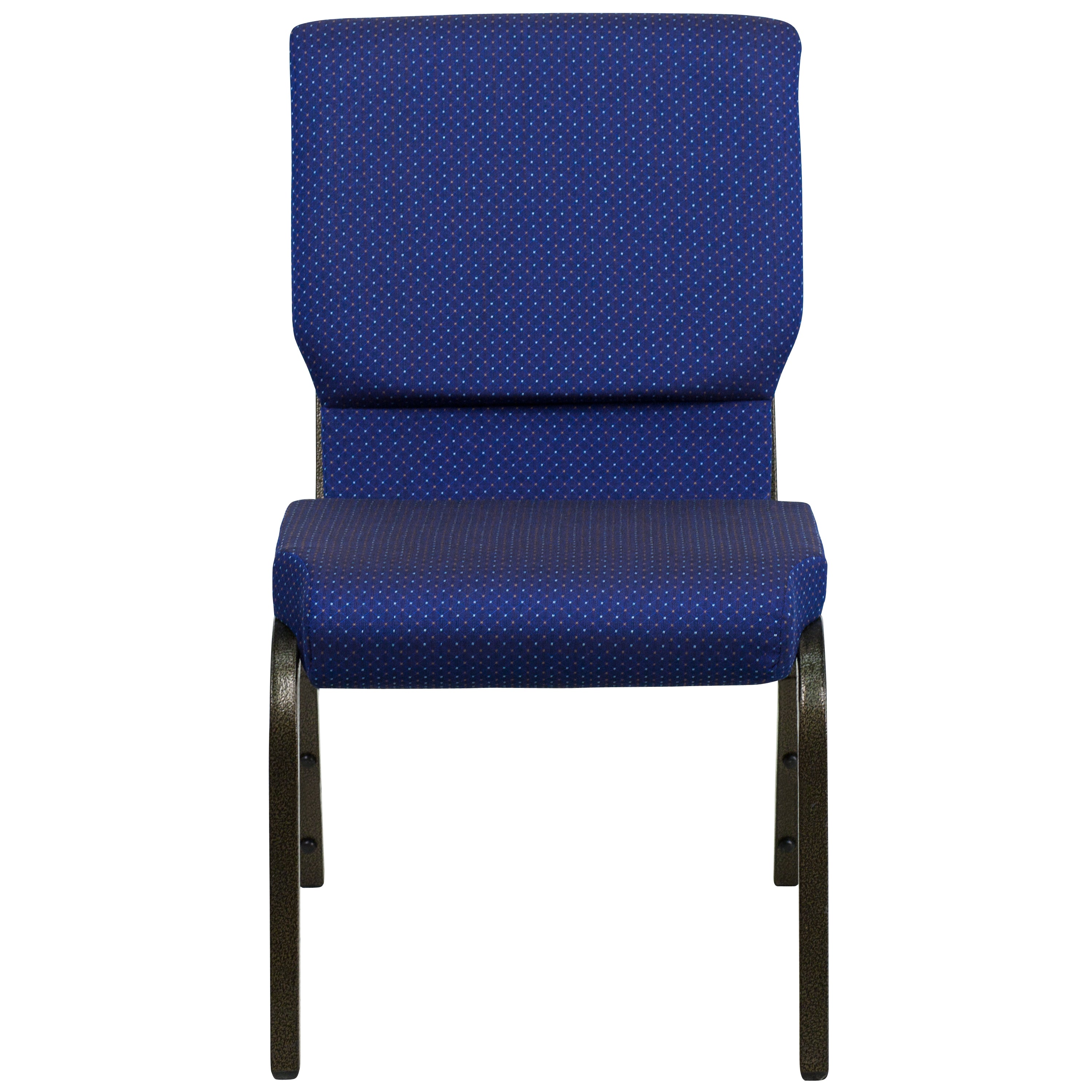 HERCULES Series 18.5''W Stacking Church Chair in Navy Blue Patterned Fabric - Gold Vein Frame
