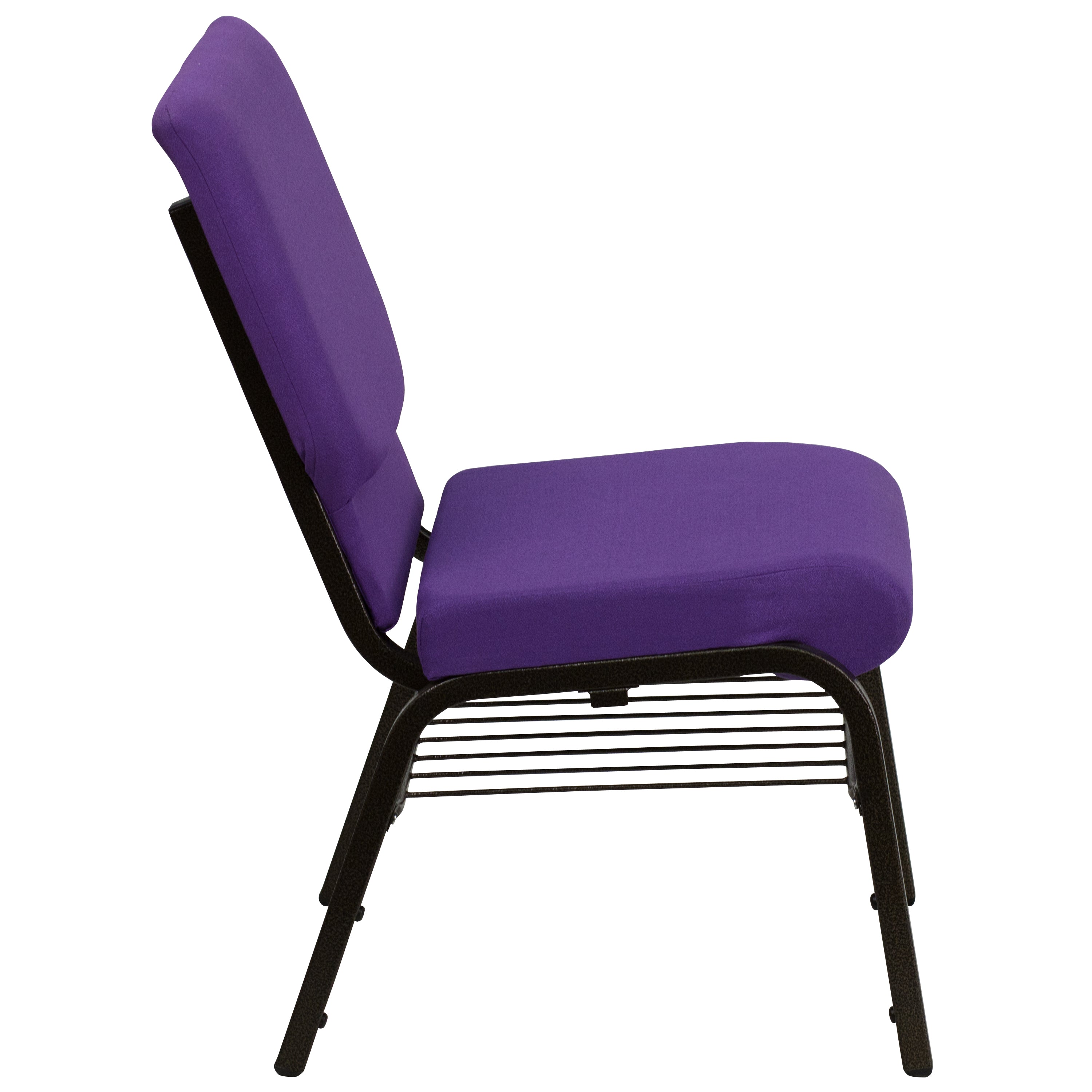 HERCULES Series 18.5''W Church Chair in Purple Fabric with Book Rack - Gold Vein Frame