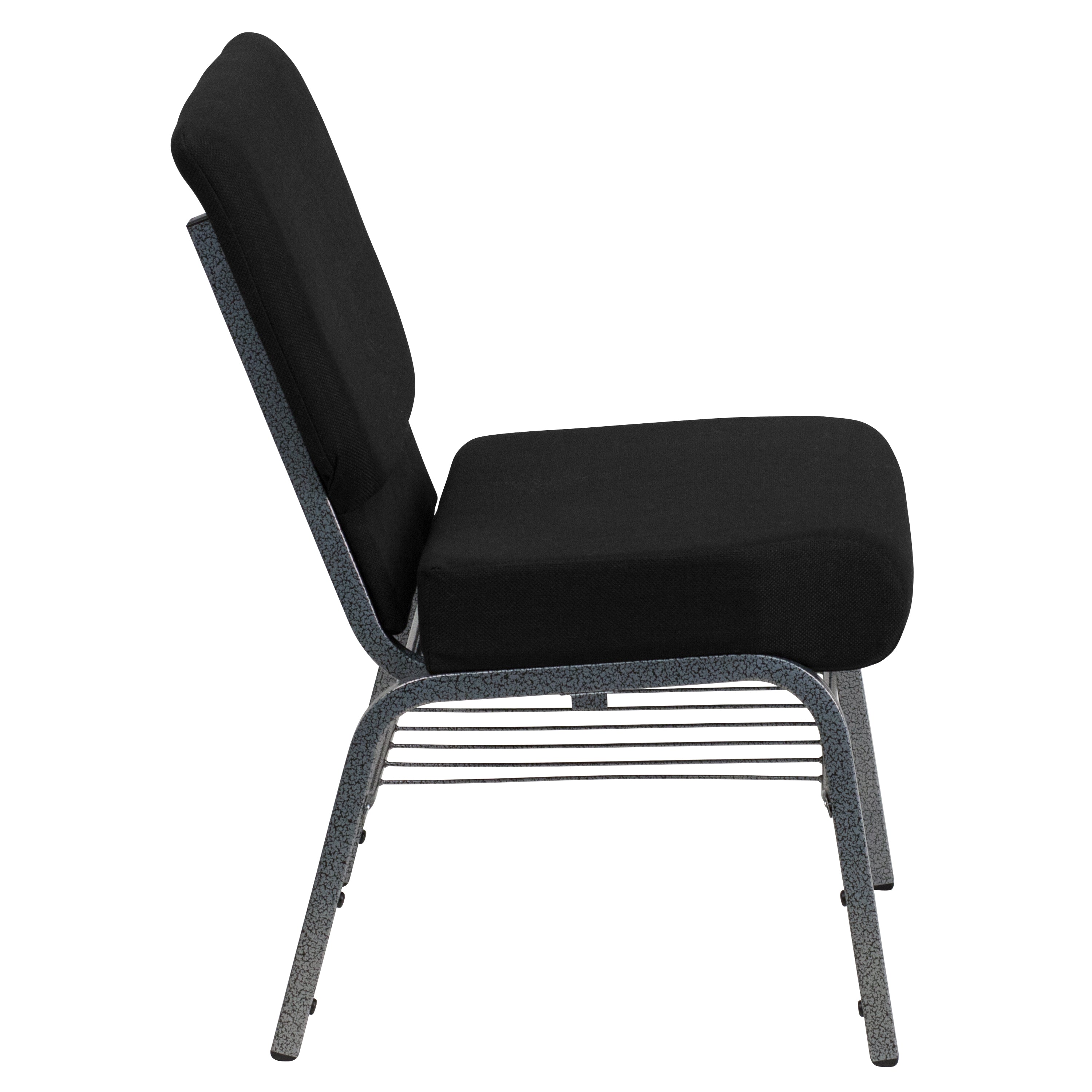 HERCULES Series 21''W Church Chair in Black Fabric with Book Rack - Silver Vein Frame