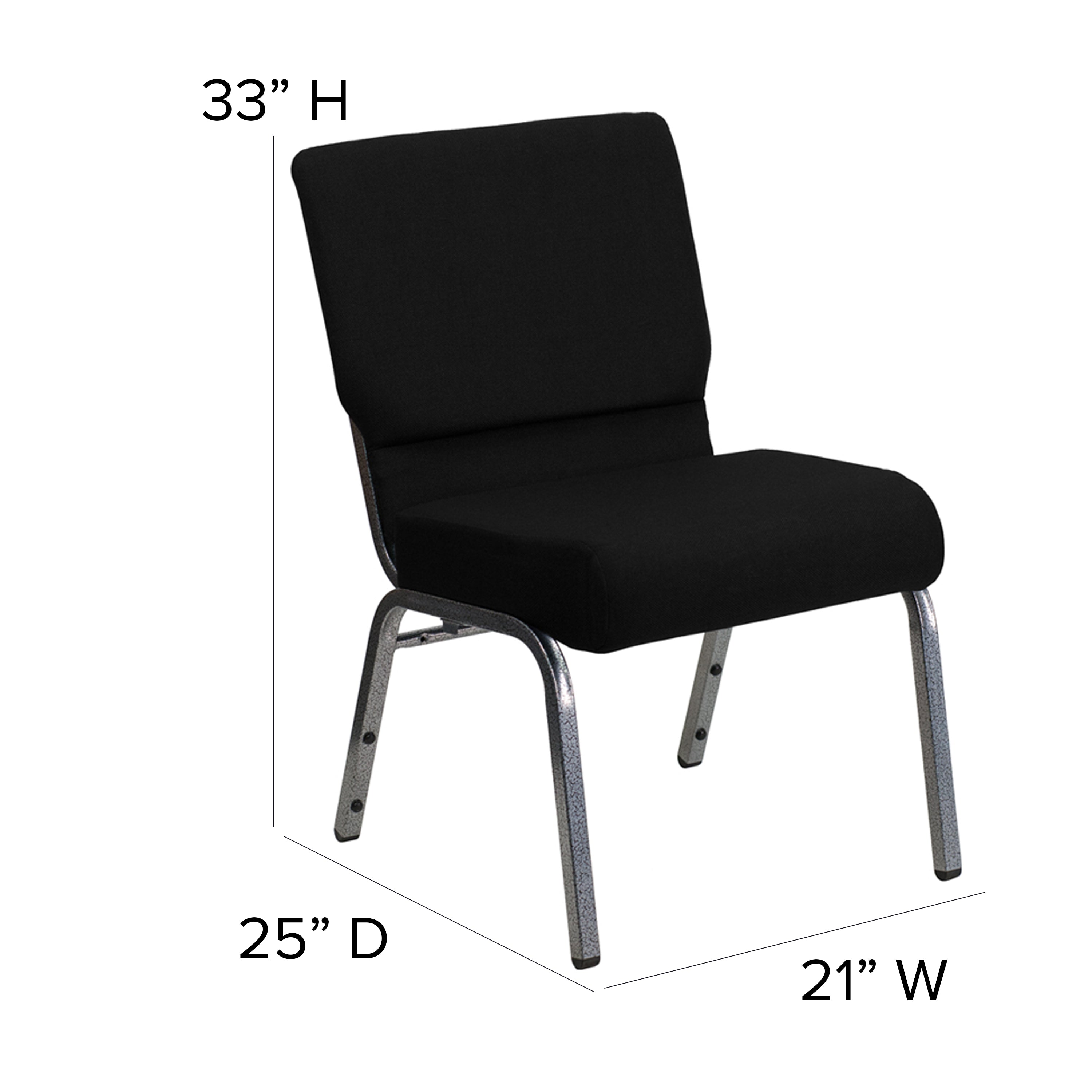 HERCULES Series 21''W Stacking Church Chair in Black Fabric - Silver Vein Frame