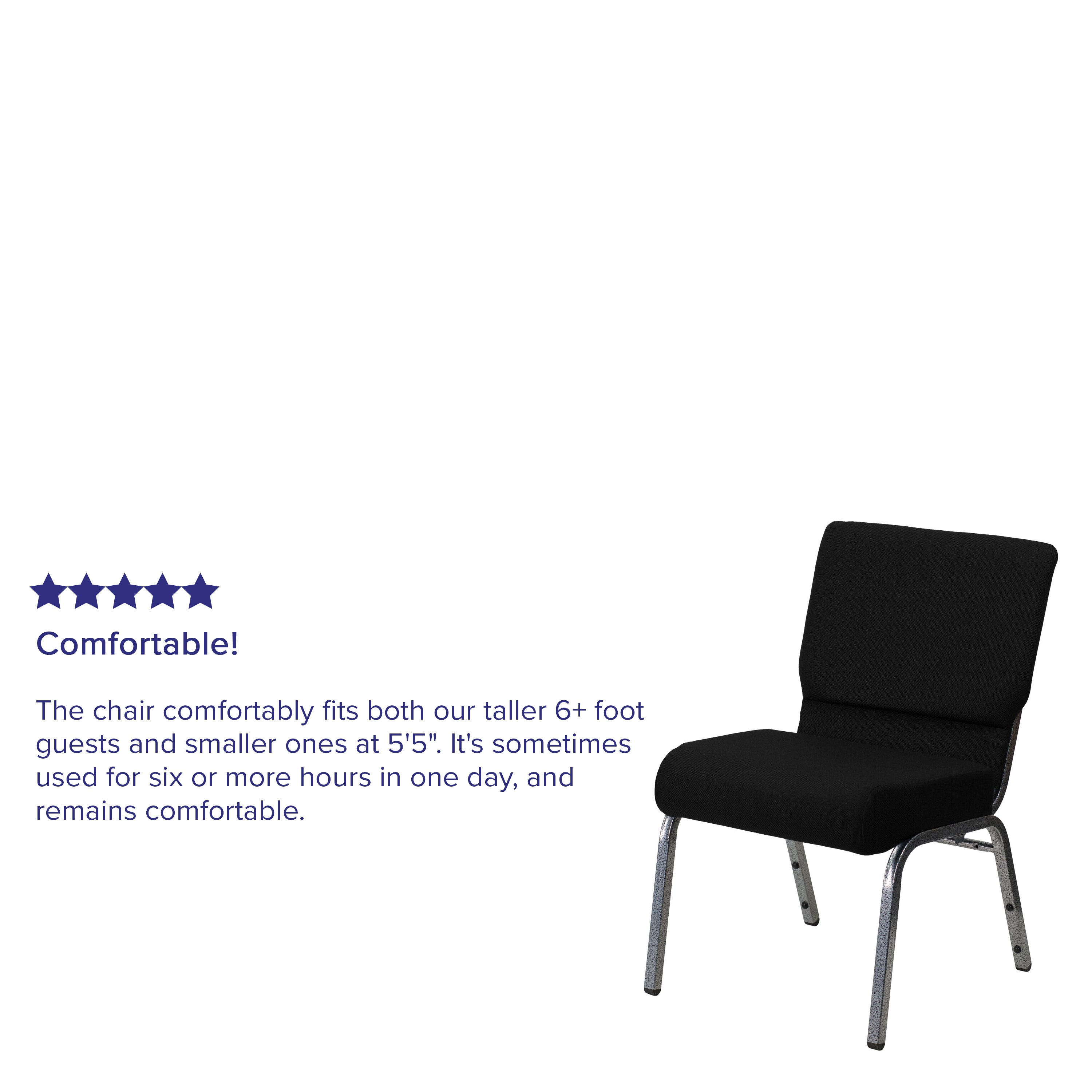 HERCULES Series 21''W Stacking Church Chair in Black Fabric - Silver Vein Frame