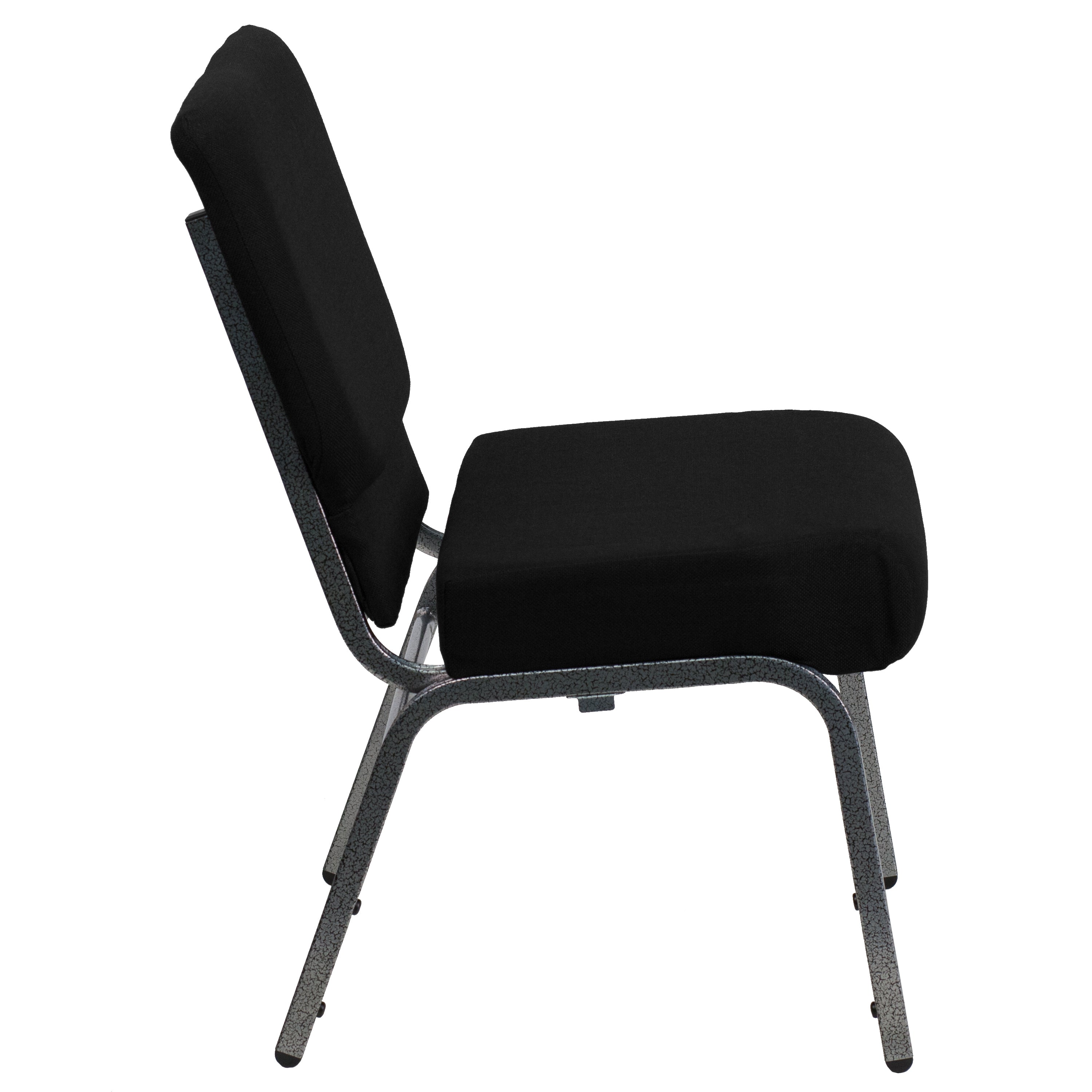 HERCULES Series 21''W Stacking Church Chair in Black Fabric - Silver Vein Frame