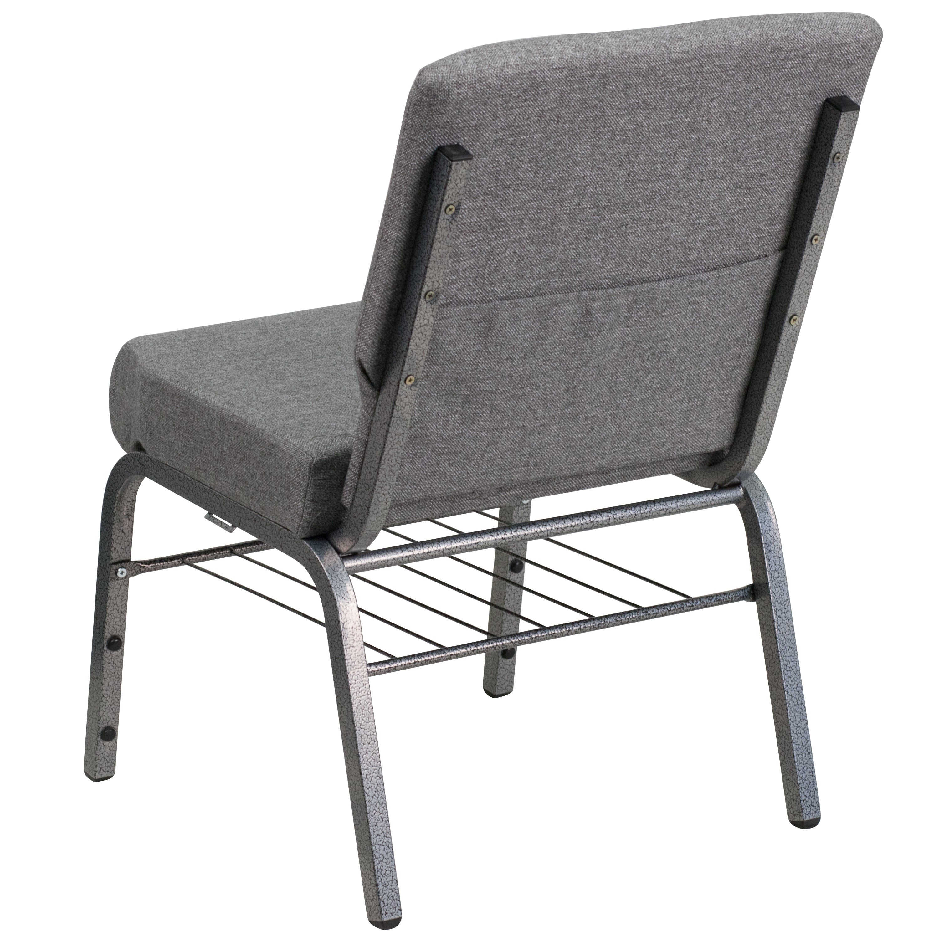 HERCULES Series 21''W Church Chair in Gray Fabric with Book Rack - Silver Vein Frame