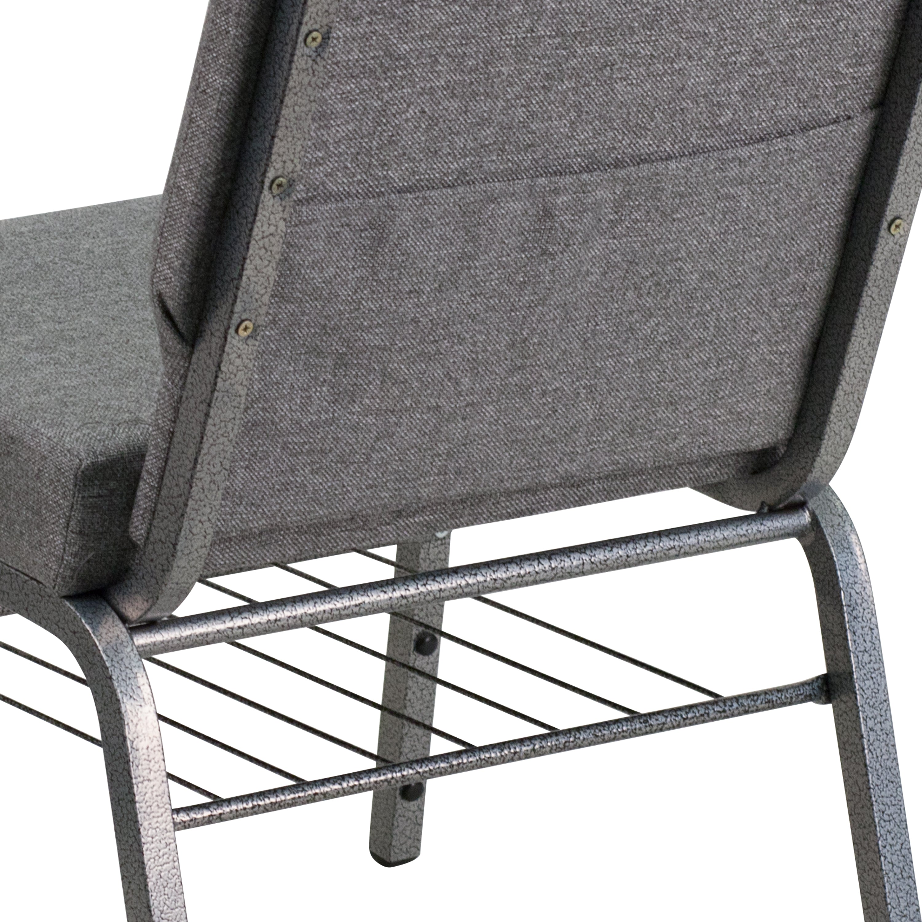 HERCULES Series 21''W Church Chair in Gray Fabric with Book Rack - Silver Vein Frame
