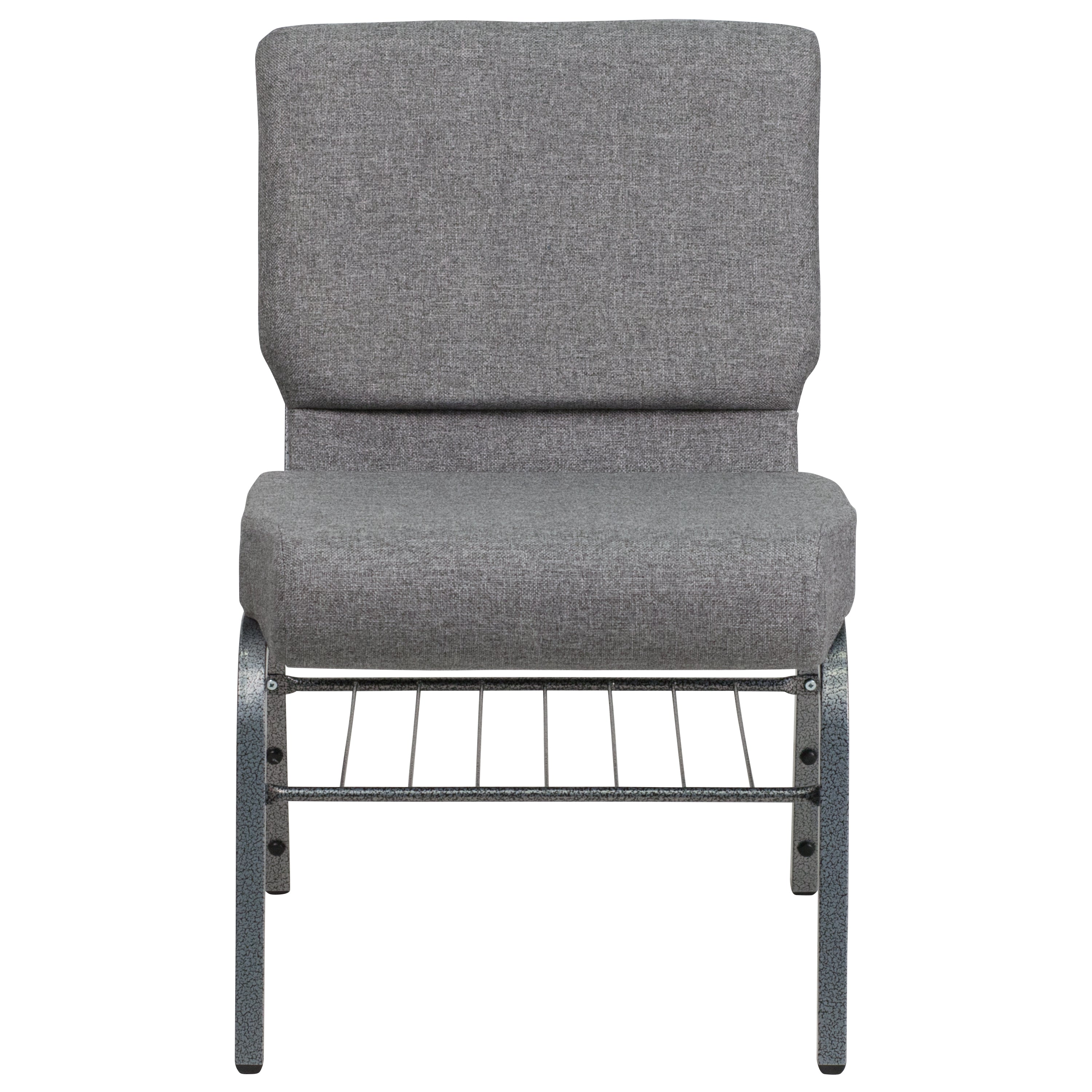 HERCULES Series 21''W Church Chair in Gray Fabric with Book Rack - Silver Vein Frame