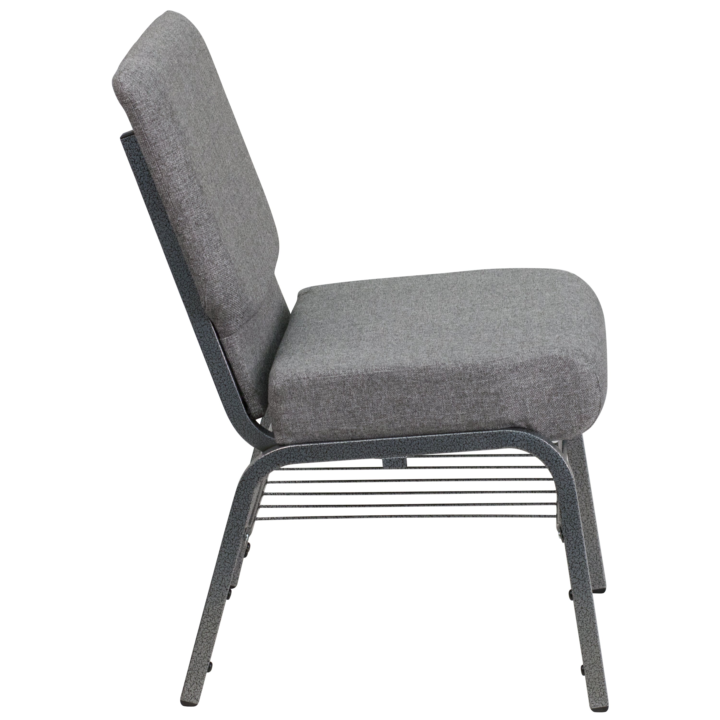 HERCULES Series 21''W Church Chair in Gray Fabric with Book Rack - Silver Vein Frame