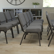 HERCULES Series 21''W Stacking Church Chair in Gray Fabric - Silver Vein Frame