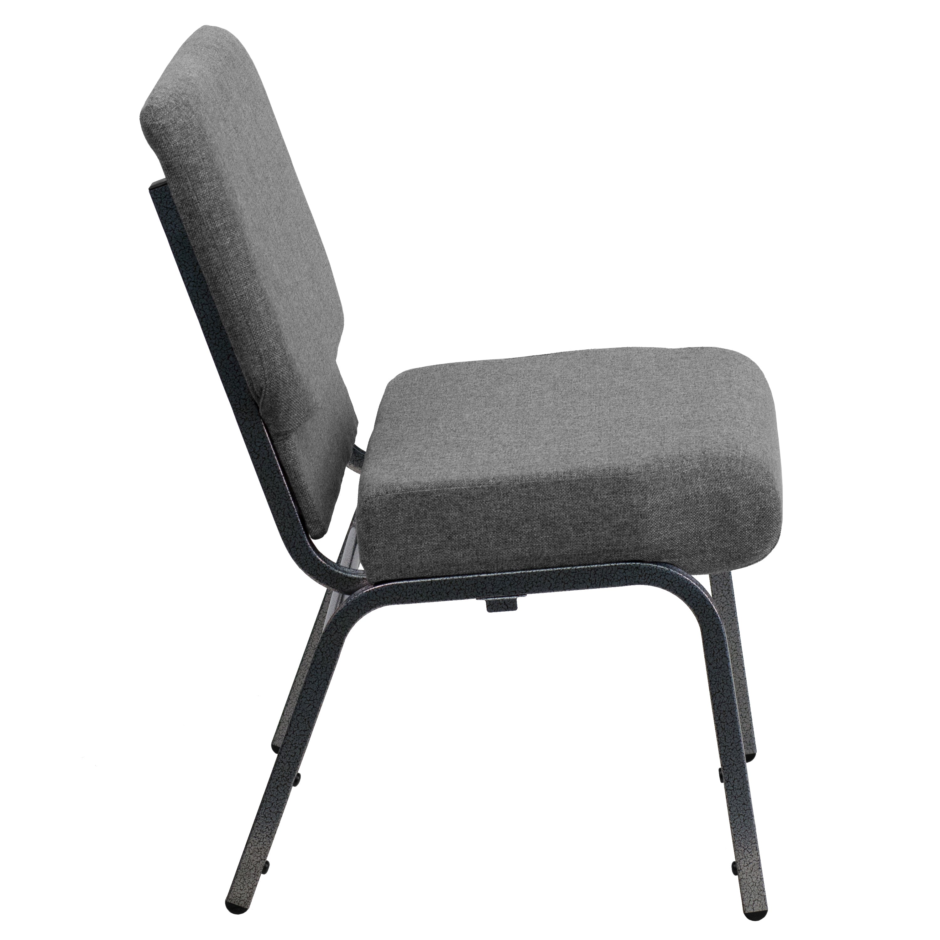 HERCULES Series 21''W Stacking Church Chair in Gray Fabric - Silver Vein Frame