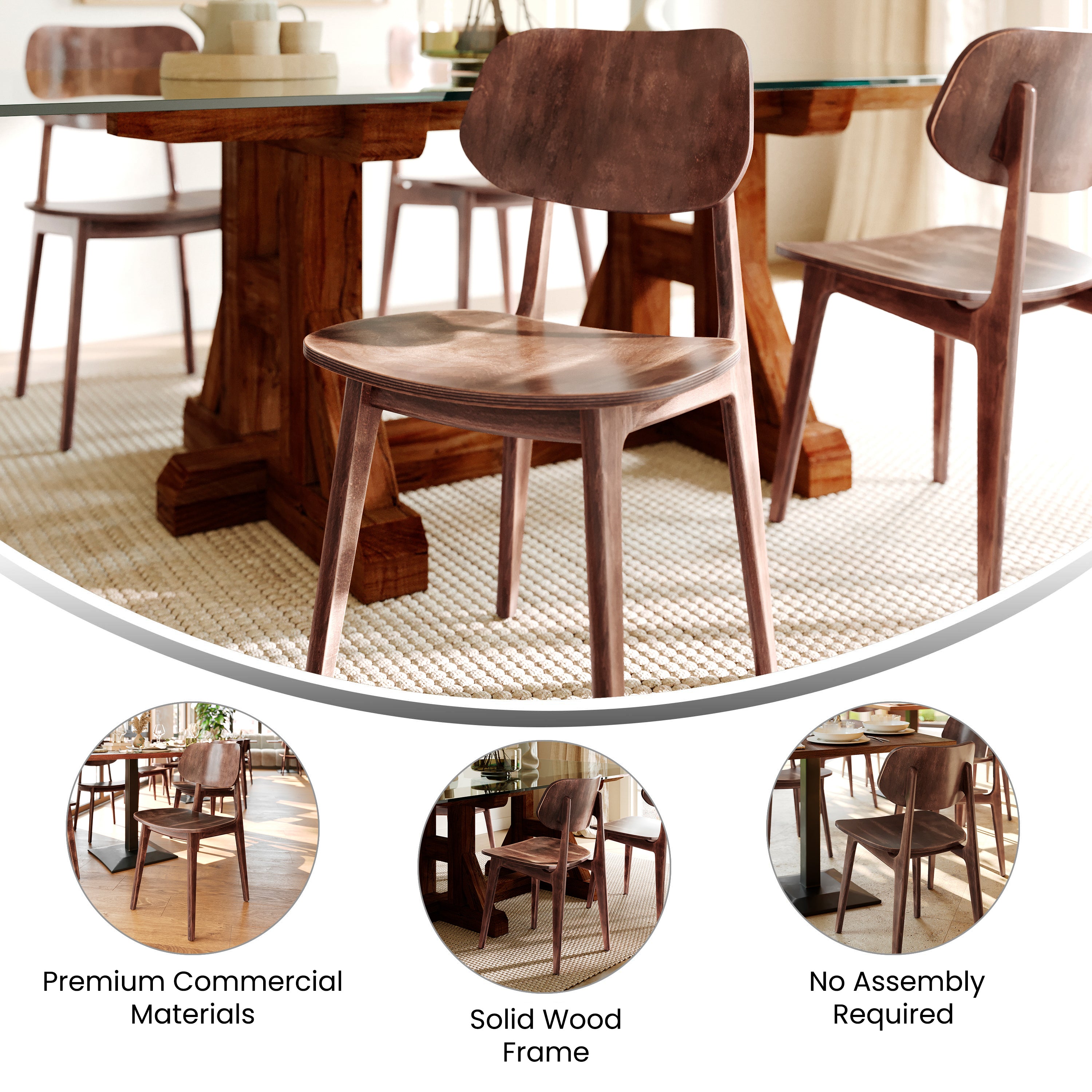 Verona Commercial Grade Solid Wood Dining Chair with Curved Oval Backrest in Antique Copper