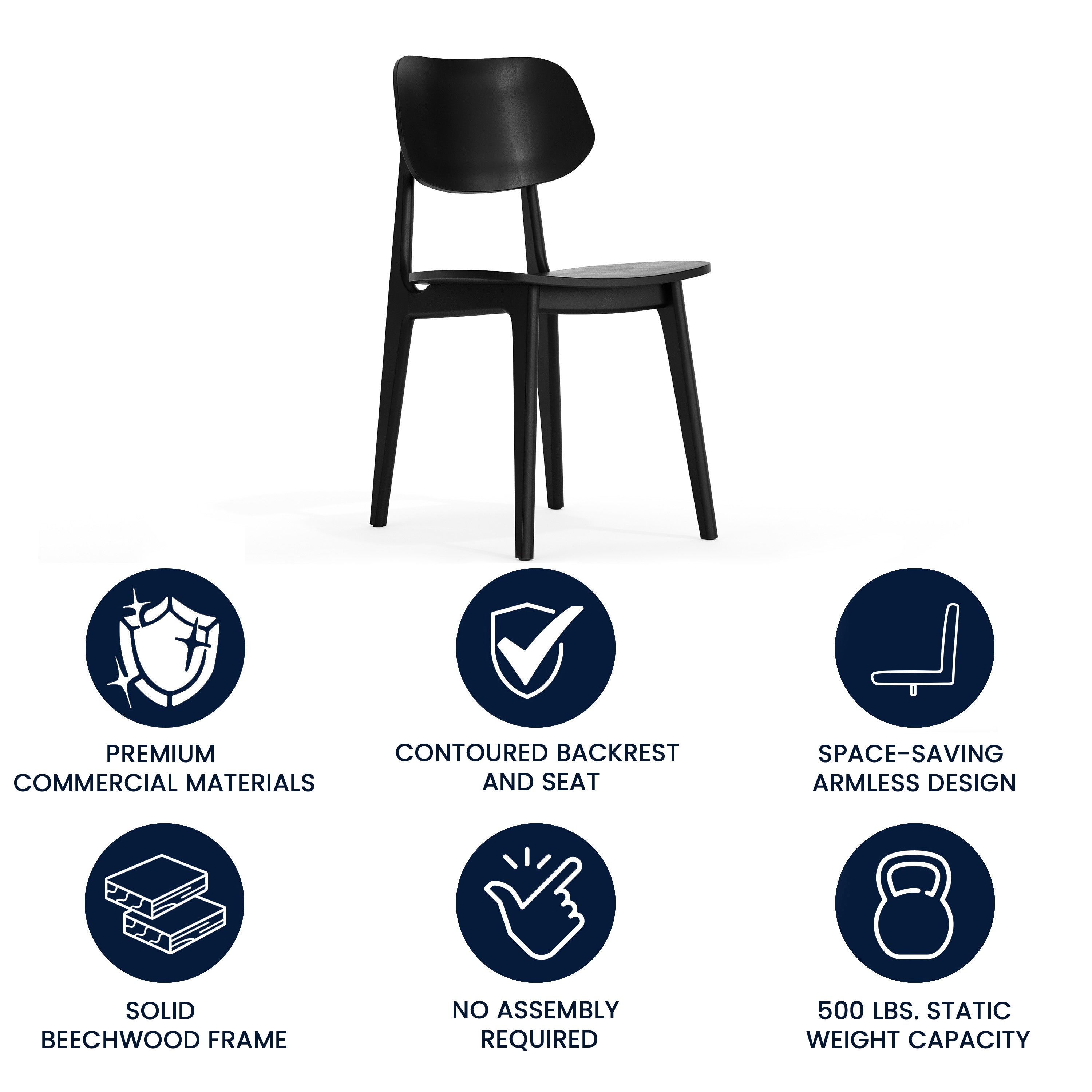 Verona Commercial Grade Solid Wood Dining Chair with Curved Oval Backrest in Black