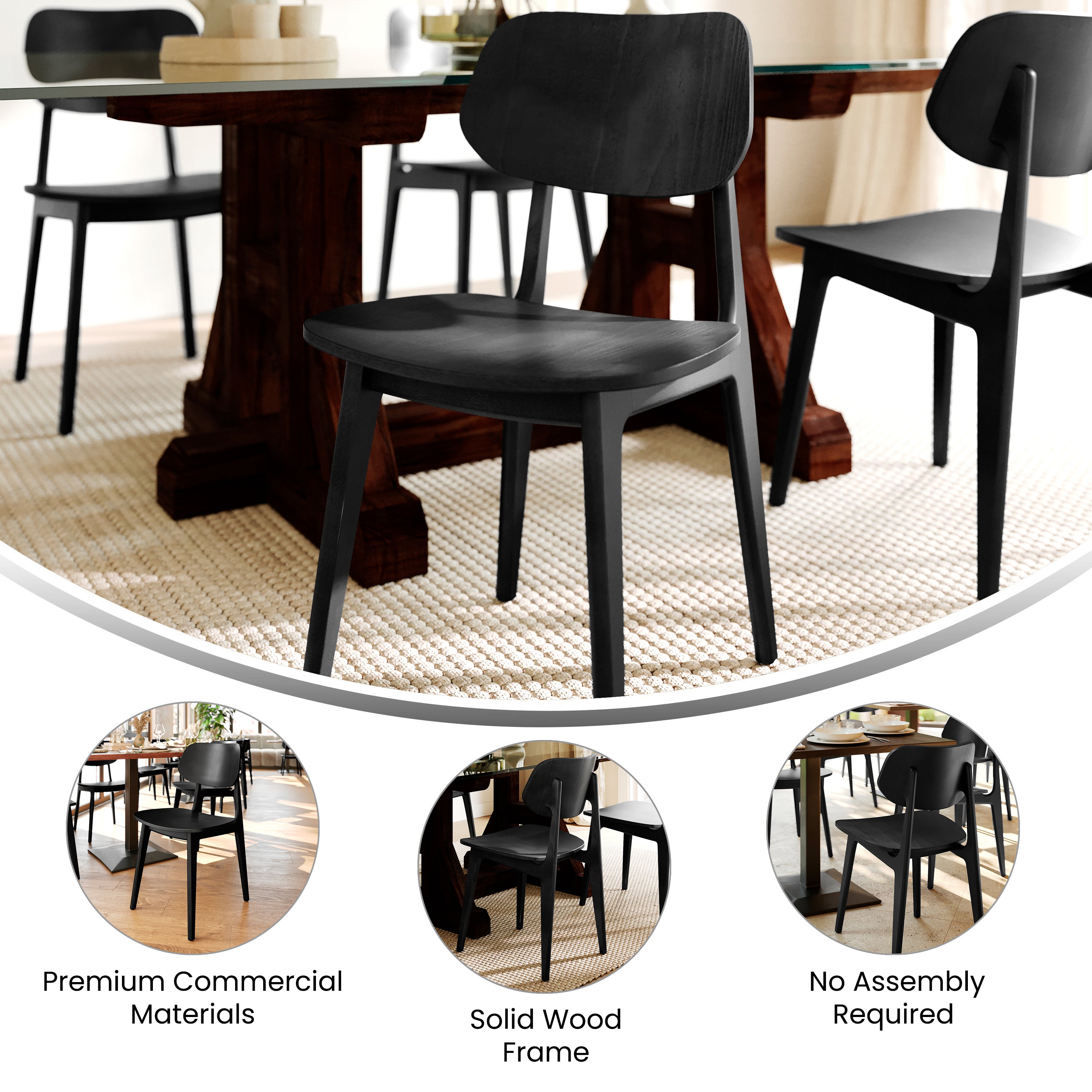 Verona Commercial Grade Solid Wood Dining Chair with Curved Oval Backrest in Black