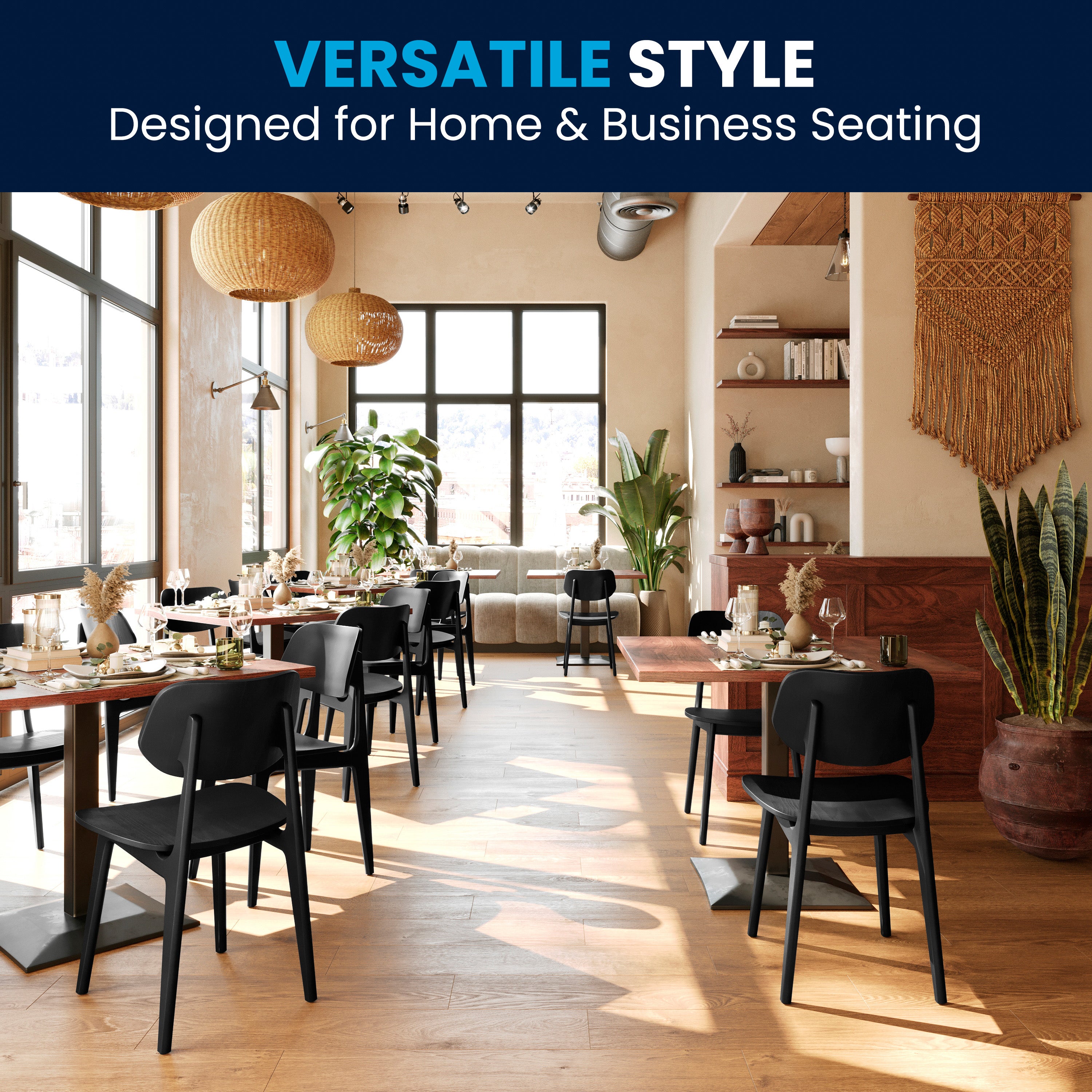 Verona Commercial Grade Solid Wood Dining Chair with Curved Oval Backrest in Black