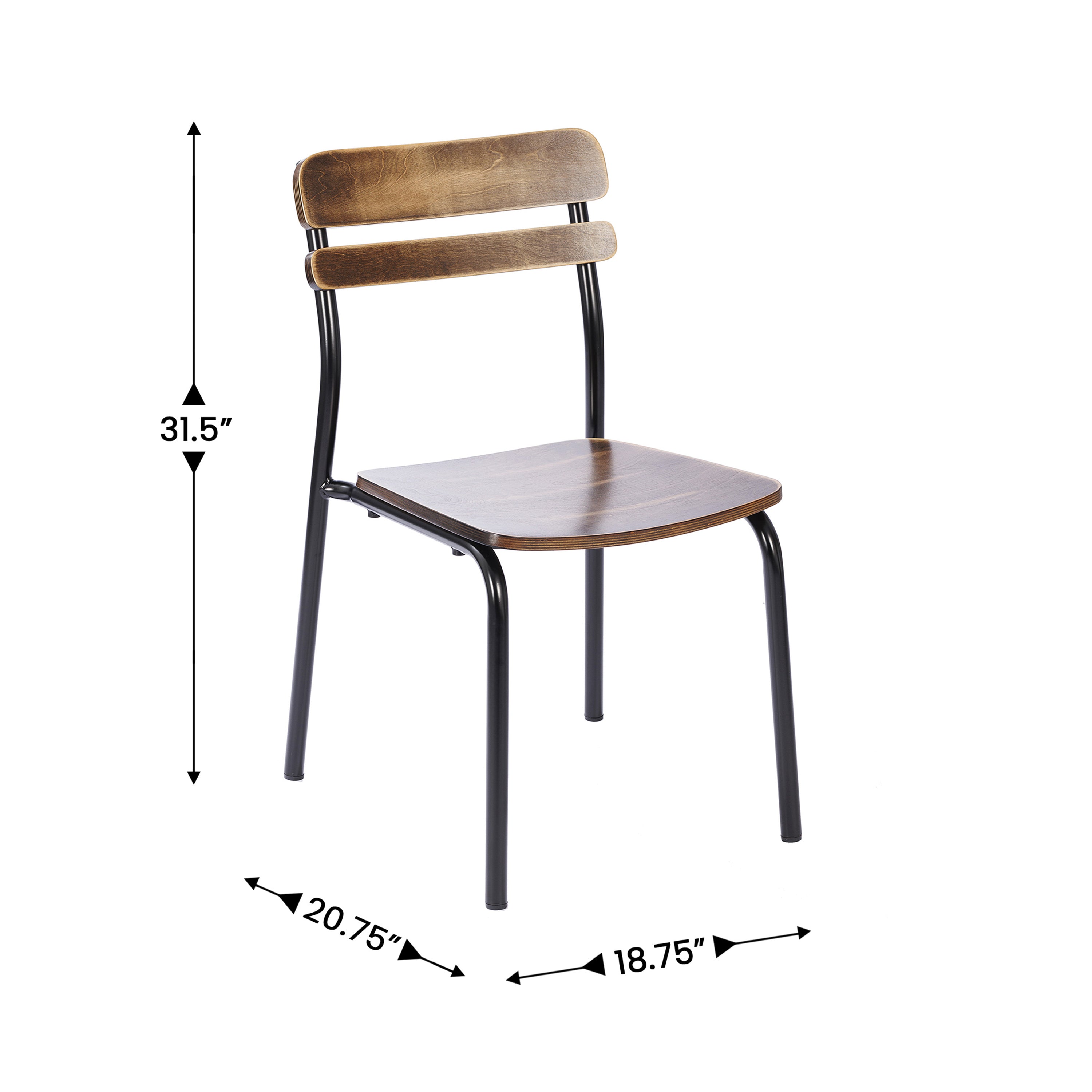 Cyprus Commercial Grade Solid Wood Dining Chair with Black Metal Frame and Antique Copper Finish