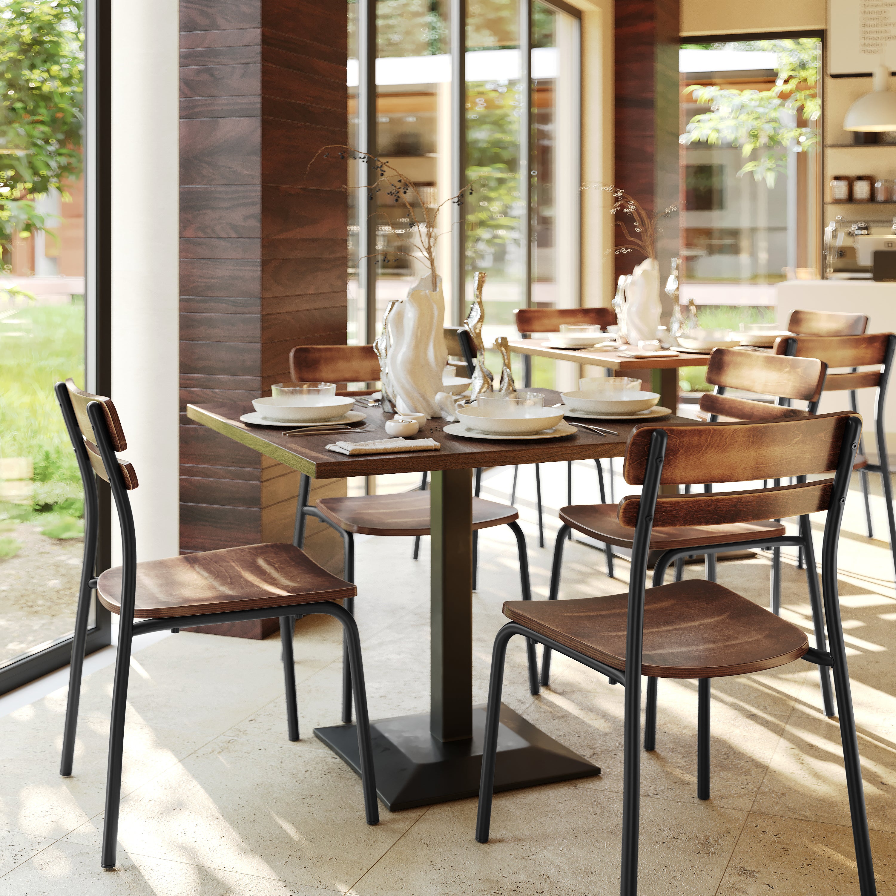 Cyprus Commercial Grade Solid Wood Dining Chair with Black Metal Frame and Antique Copper Finish