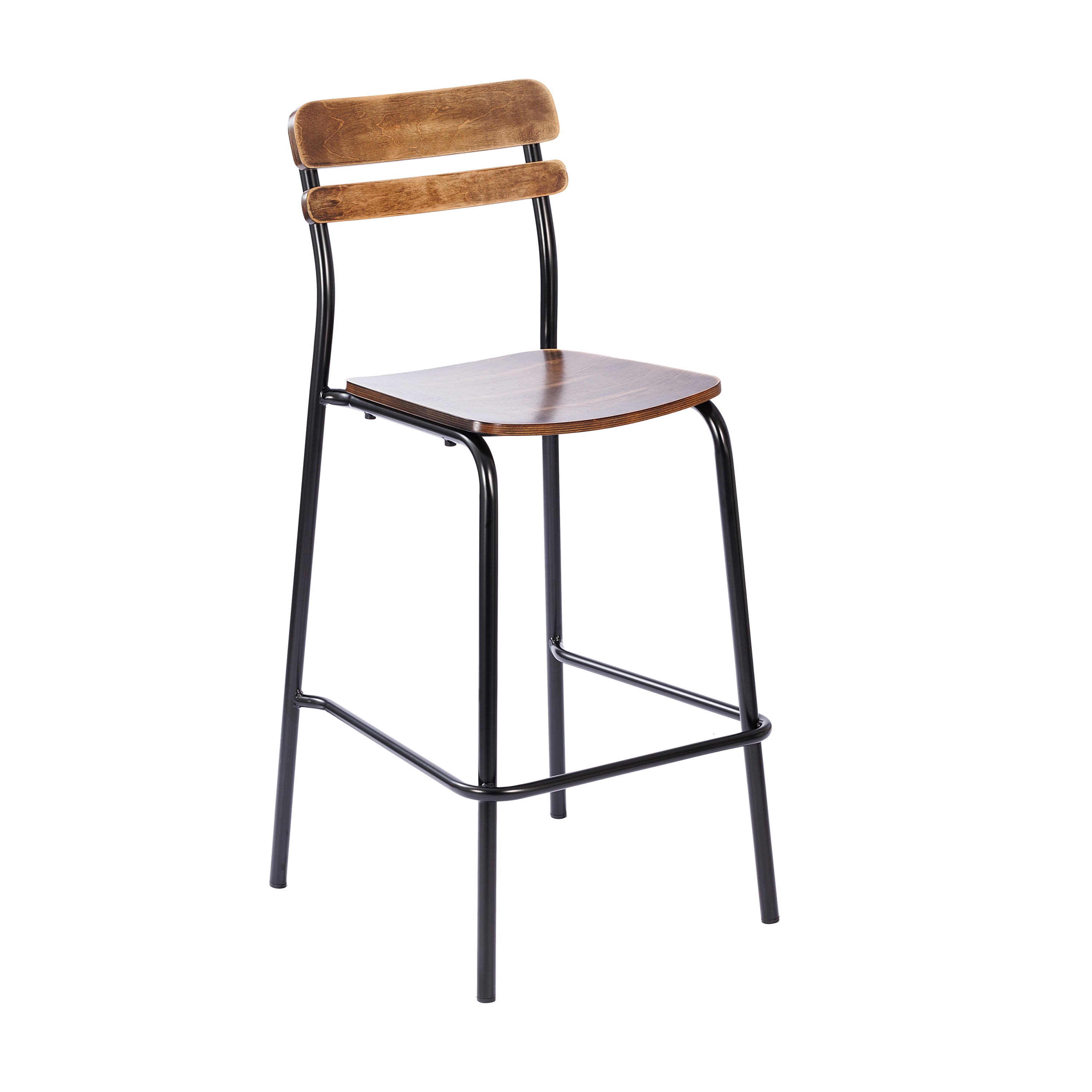 Cyprus Commercial Grade Solid Wood Bar Stool with Black Metal Frame and Antique Copper Finish