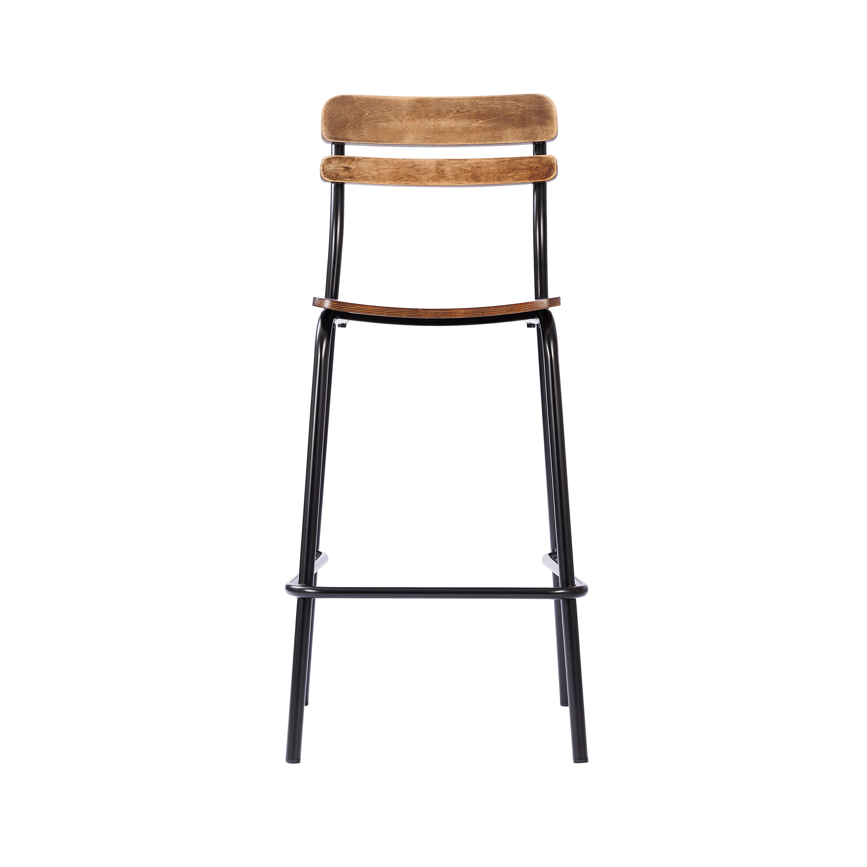 Cyprus Commercial Grade Solid Wood Bar Stool with Black Metal Frame and Antique Copper Finish
