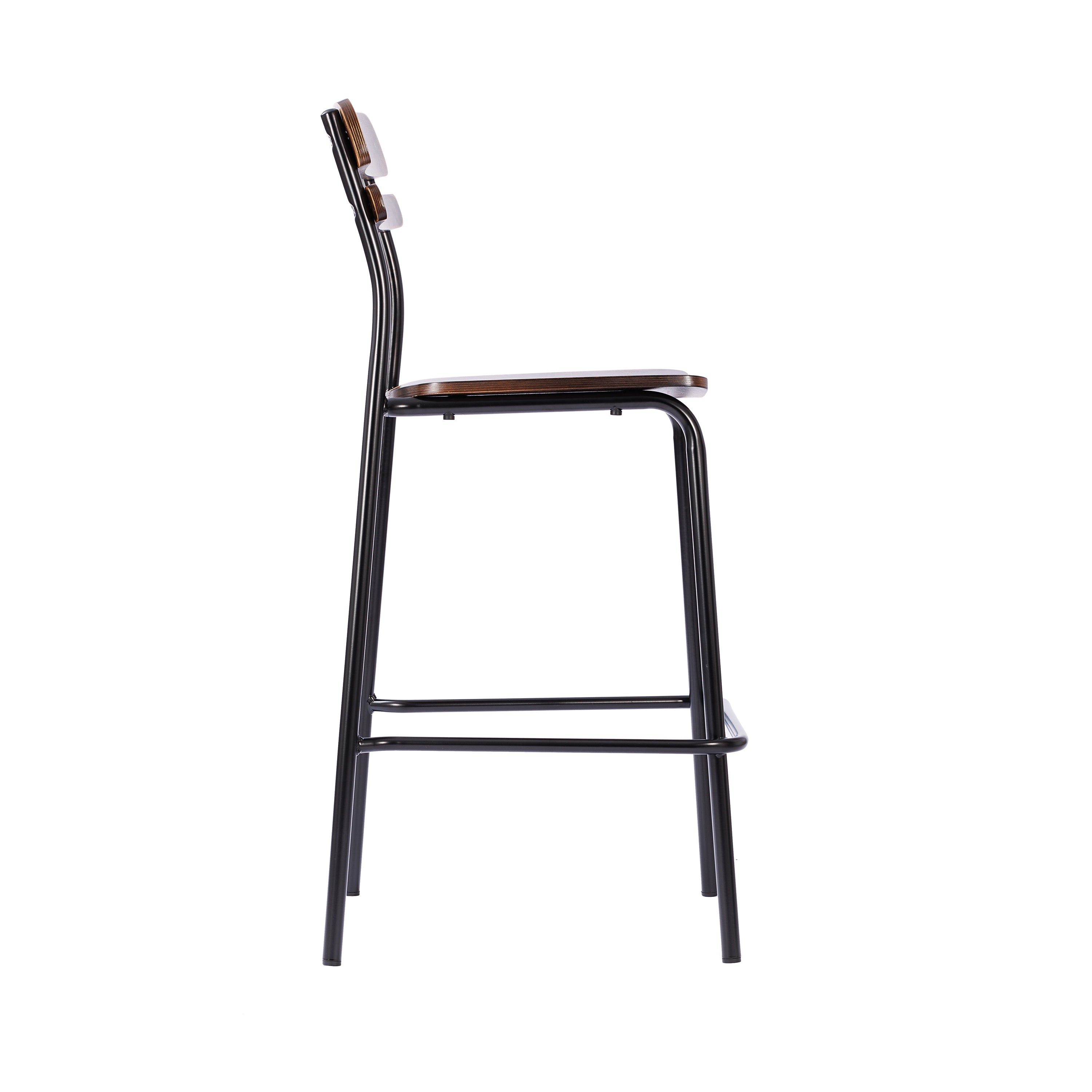 Cyprus Commercial Grade Solid Wood Bar Stool with Black Metal Frame and Antique Copper Finish
