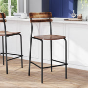Cyprus Commercial Grade Solid Wood Bar Stool with Black Metal Frame and Antique Copper Finish