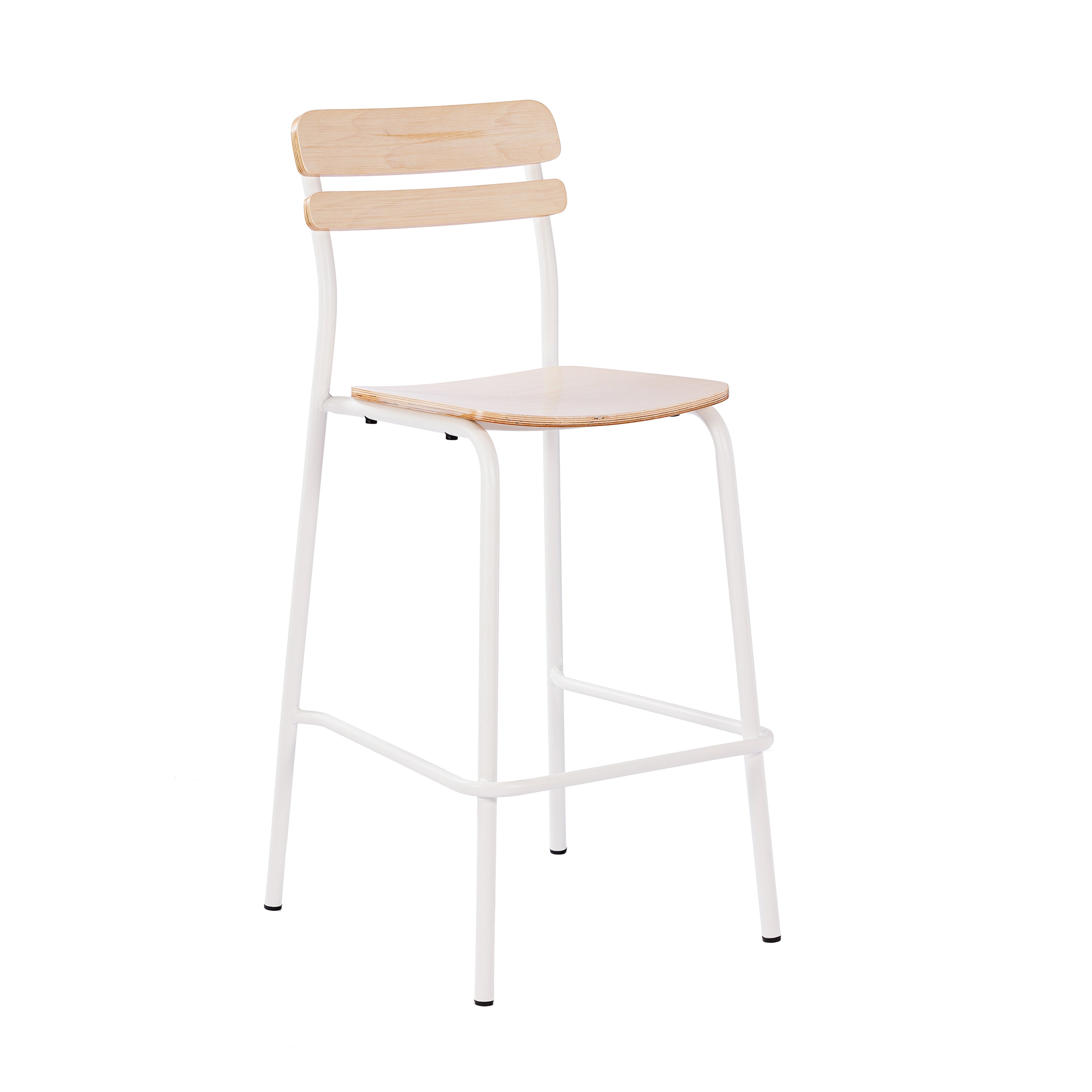 Cyprus Commercial Grade Solid Wood Bar Stool with White Metal Frame and Antique White Finish