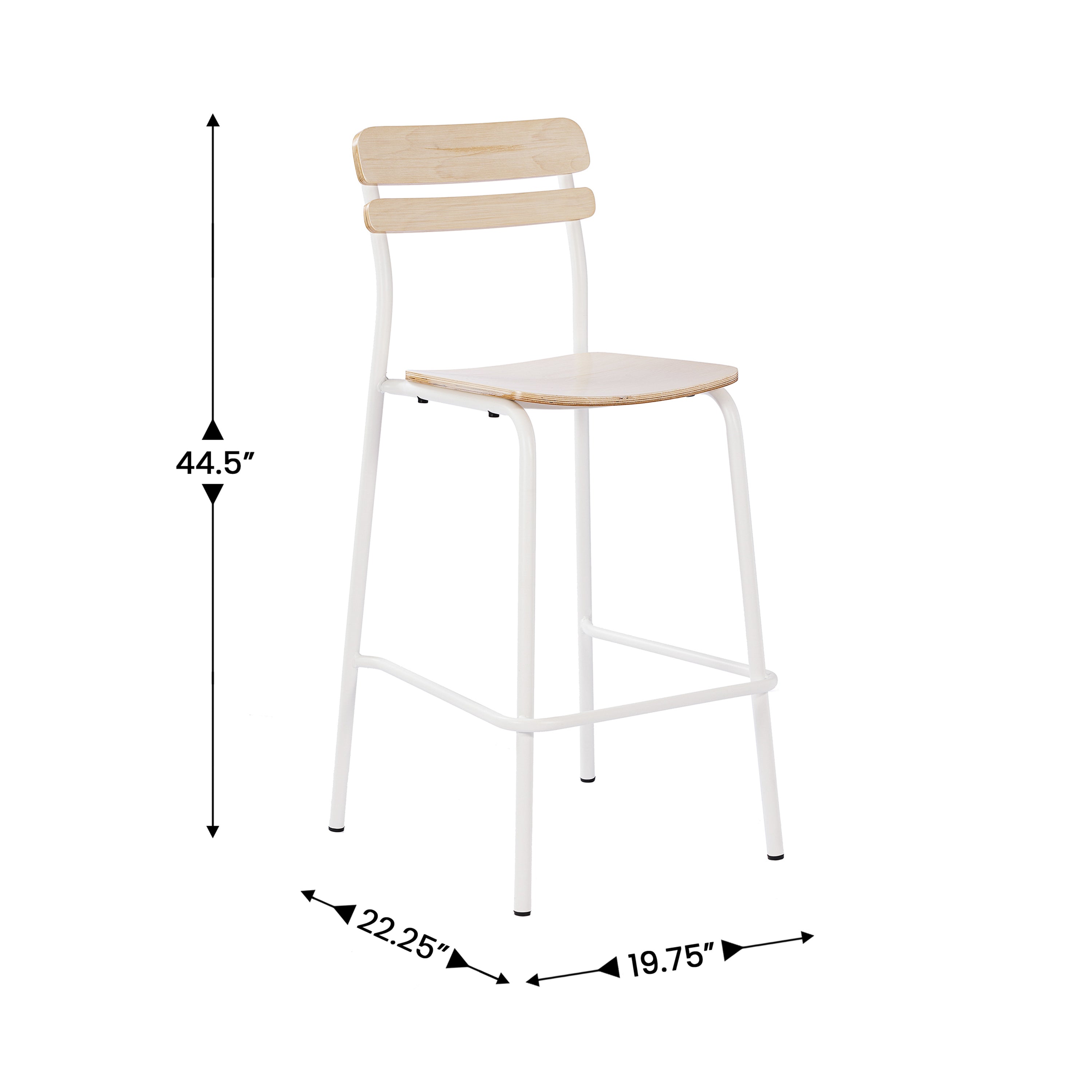 Cyprus Commercial Grade Solid Wood Bar Stool with White Metal Frame and Antique White Finish