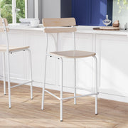 Cyprus Commercial Grade Solid Wood Bar Stool with White Metal Frame and Antique White Finish