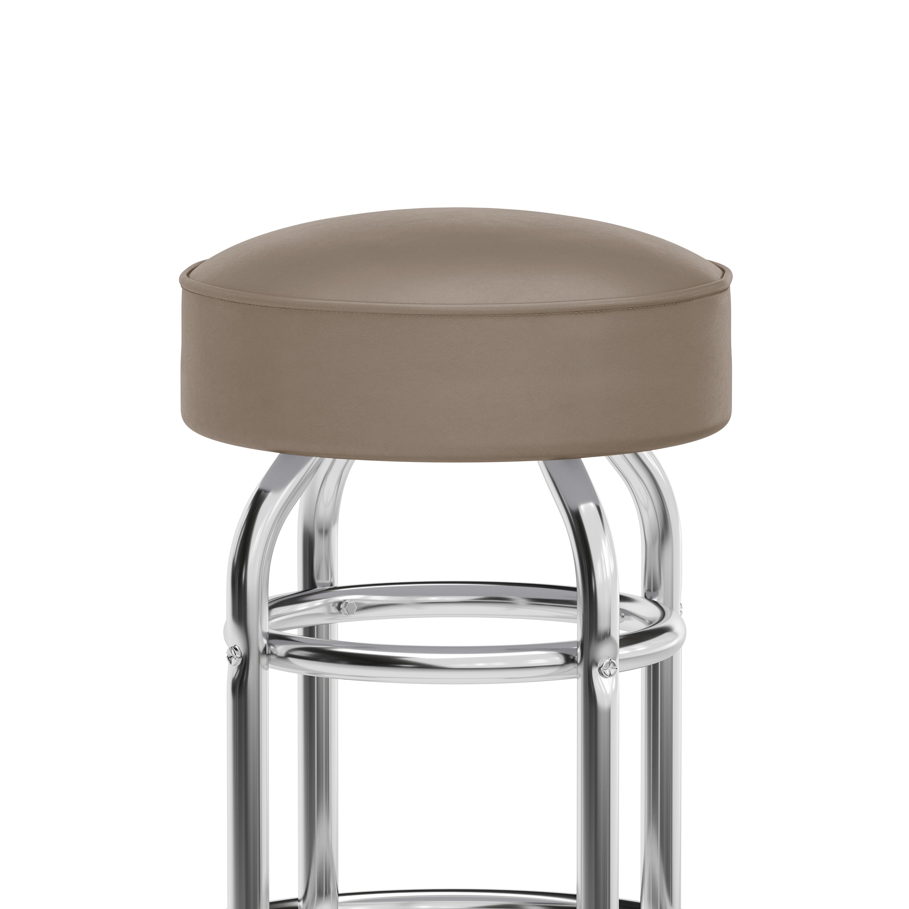 Bruno Double Ring Chrome Barstool with Beige Seat