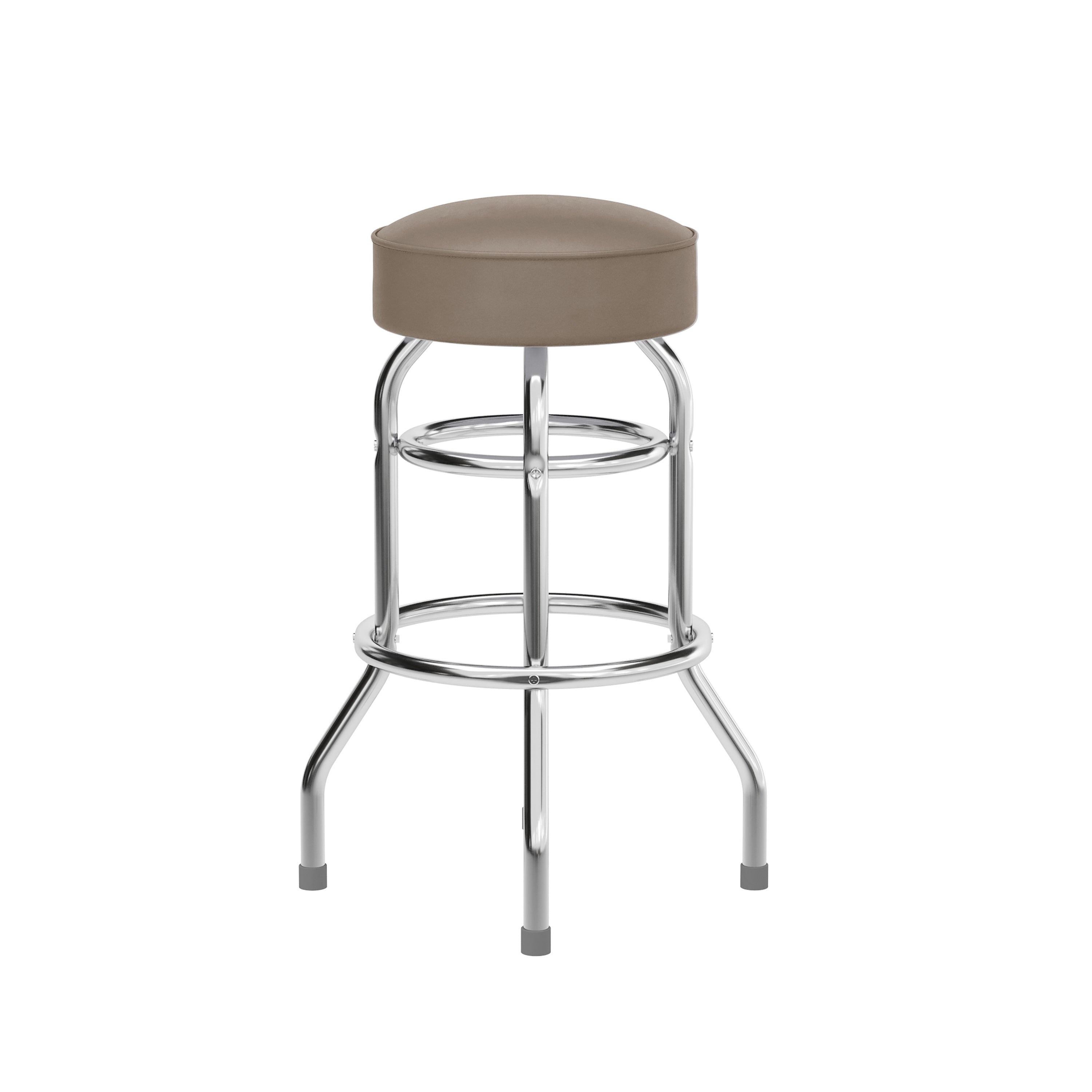 Bruno Double Ring Chrome Barstool with Beige Seat