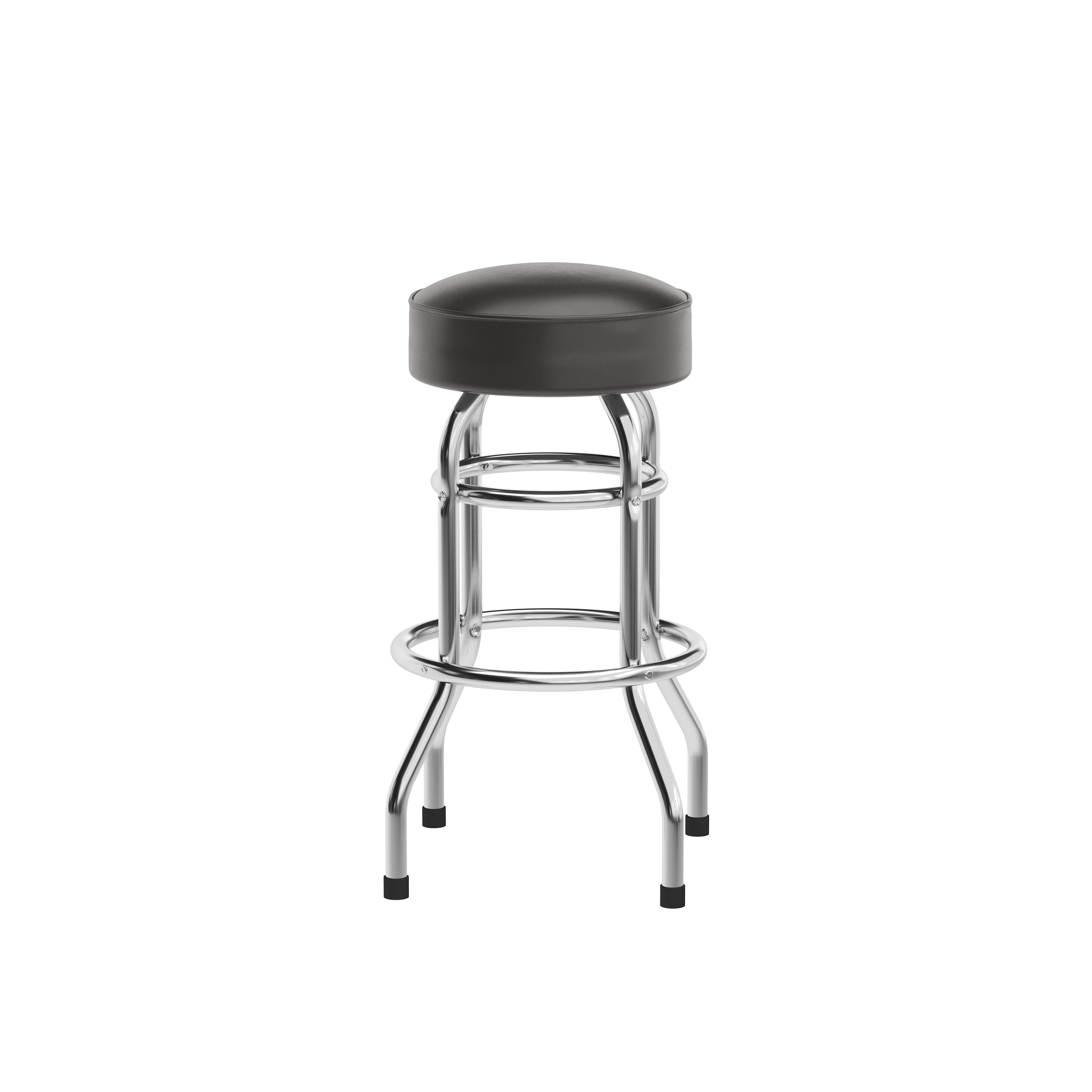 Bruno Double Ring Chrome Barstool with Dark Brown Seat