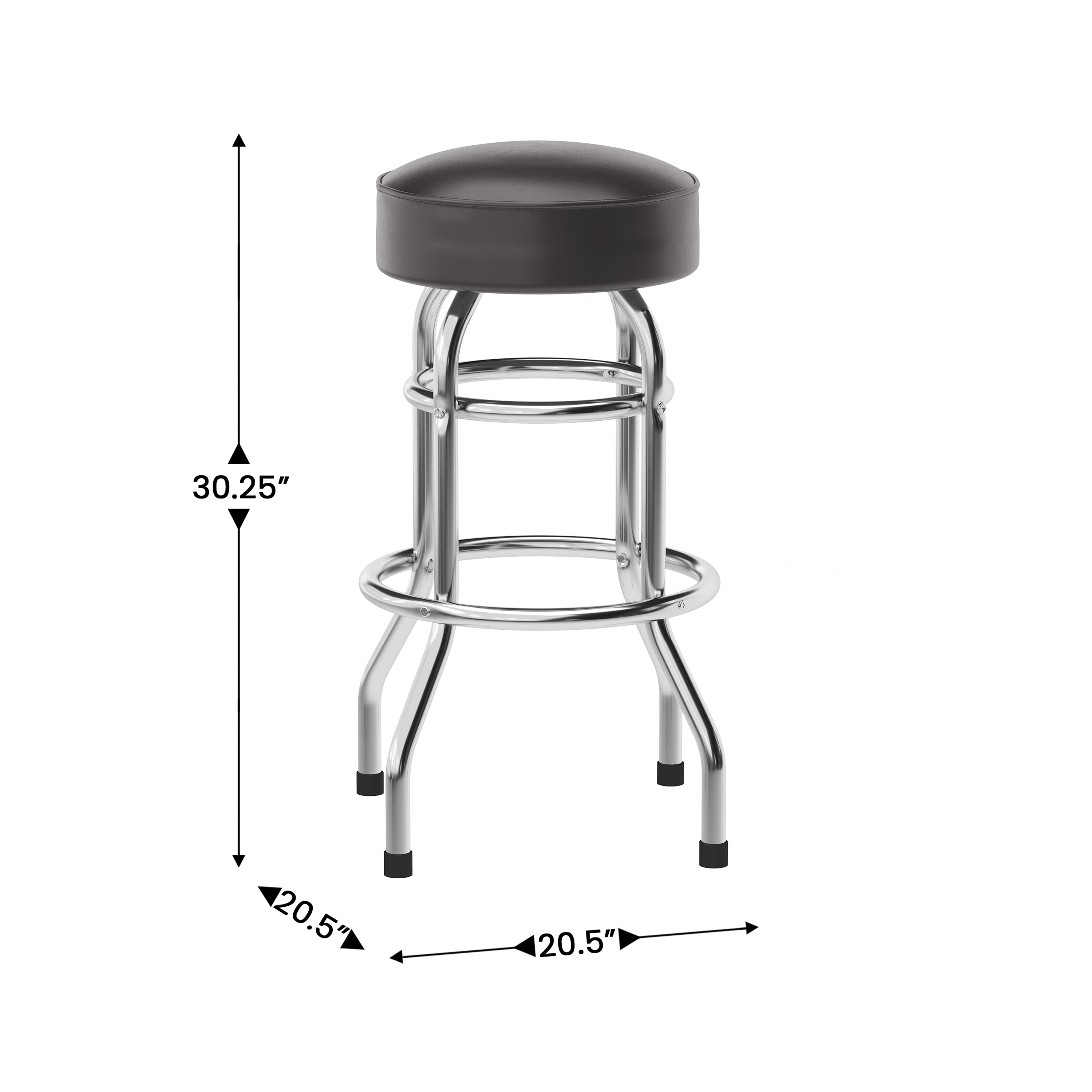 Bruno Double Ring Chrome Barstool with Dark Brown Seat