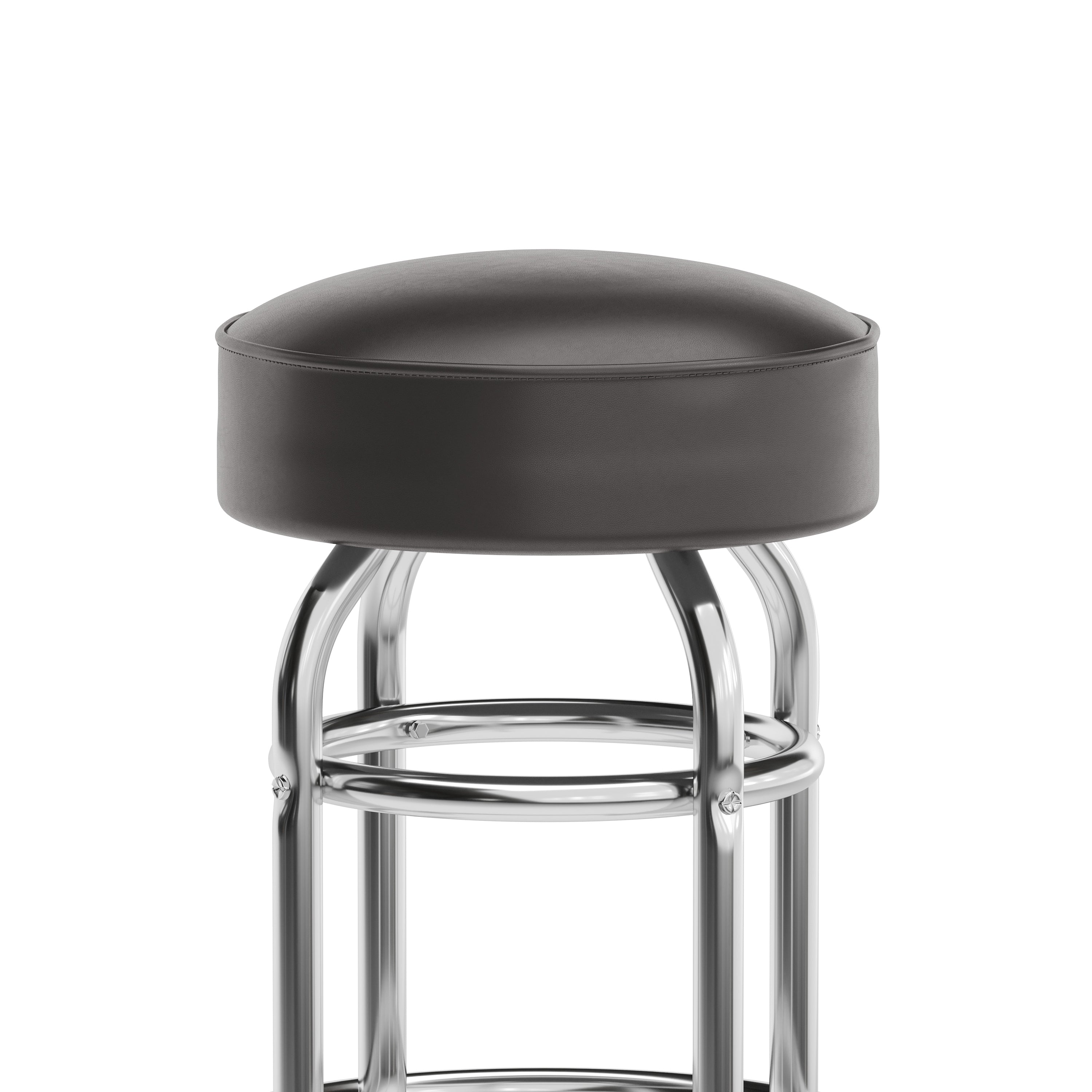 Bruno Double Ring Chrome Barstool with Dark Brown Seat