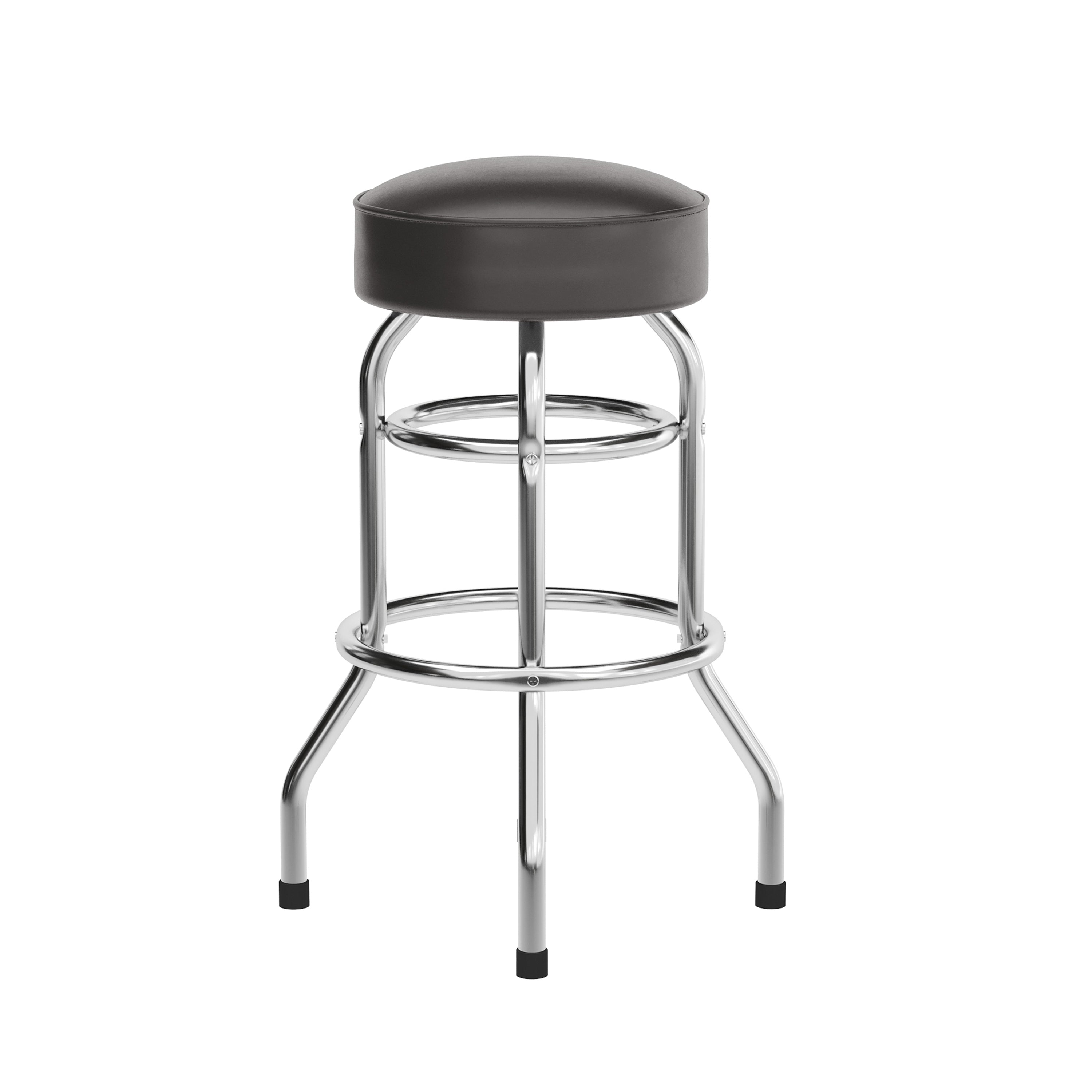 Bruno Double Ring Chrome Barstool with Dark Brown Seat