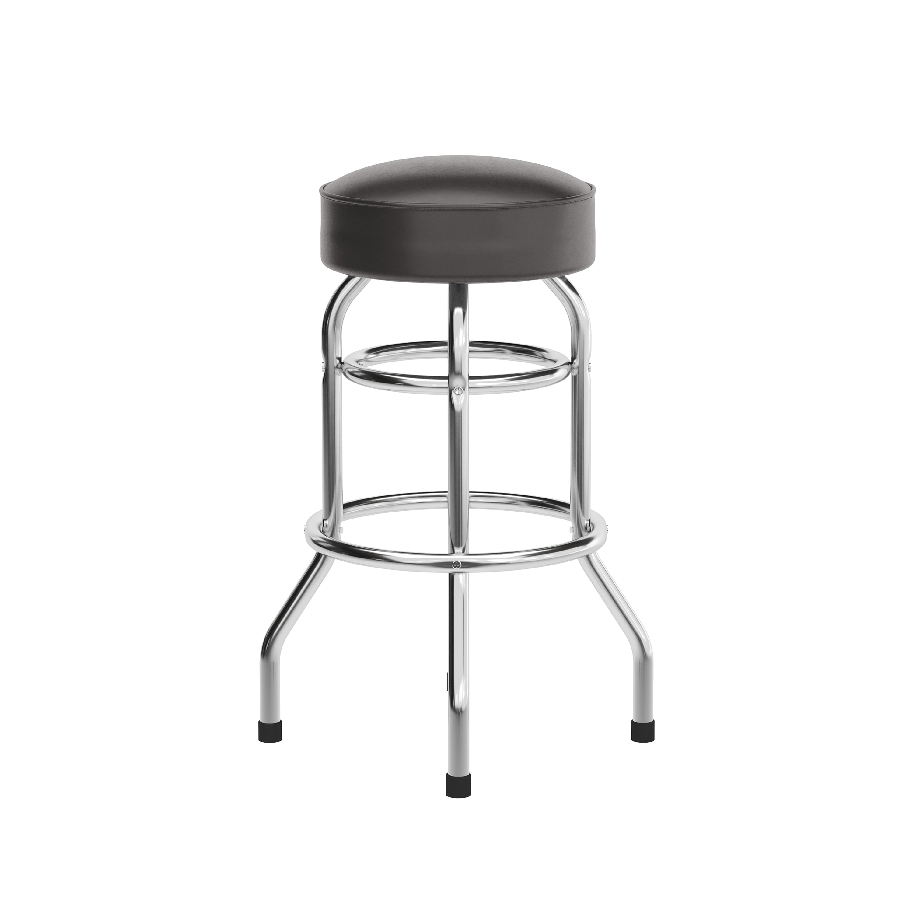 Bruno Double Ring Chrome Barstool with Dark Brown Seat