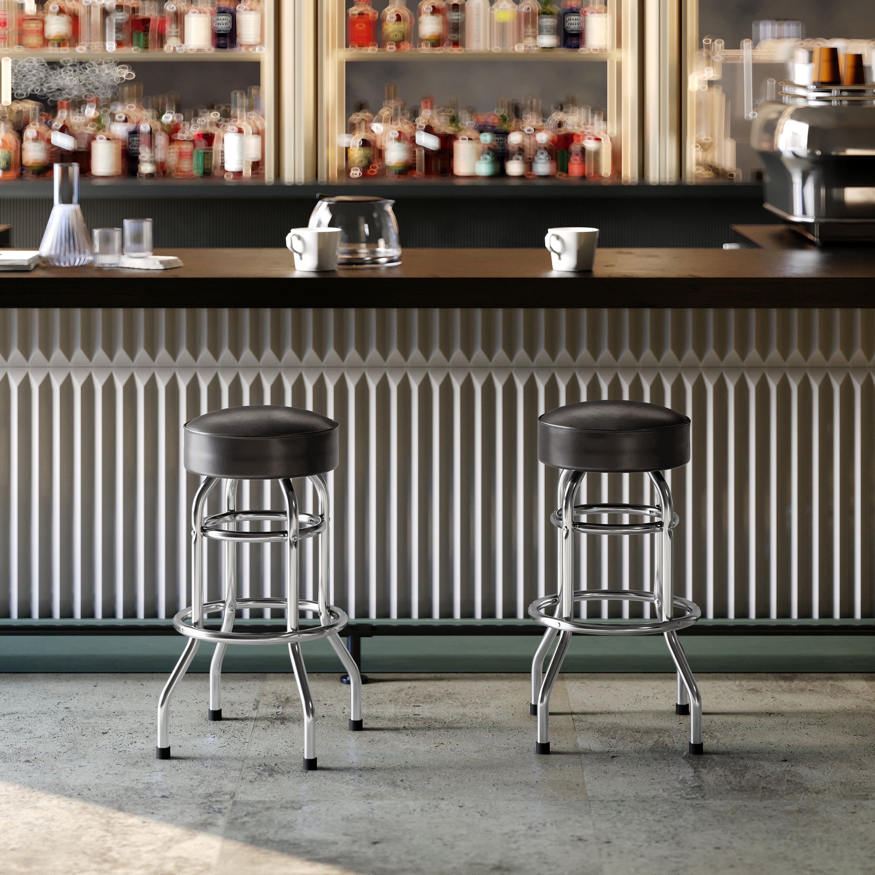 Bruno Double Ring Chrome Barstool with Dark Brown Seat