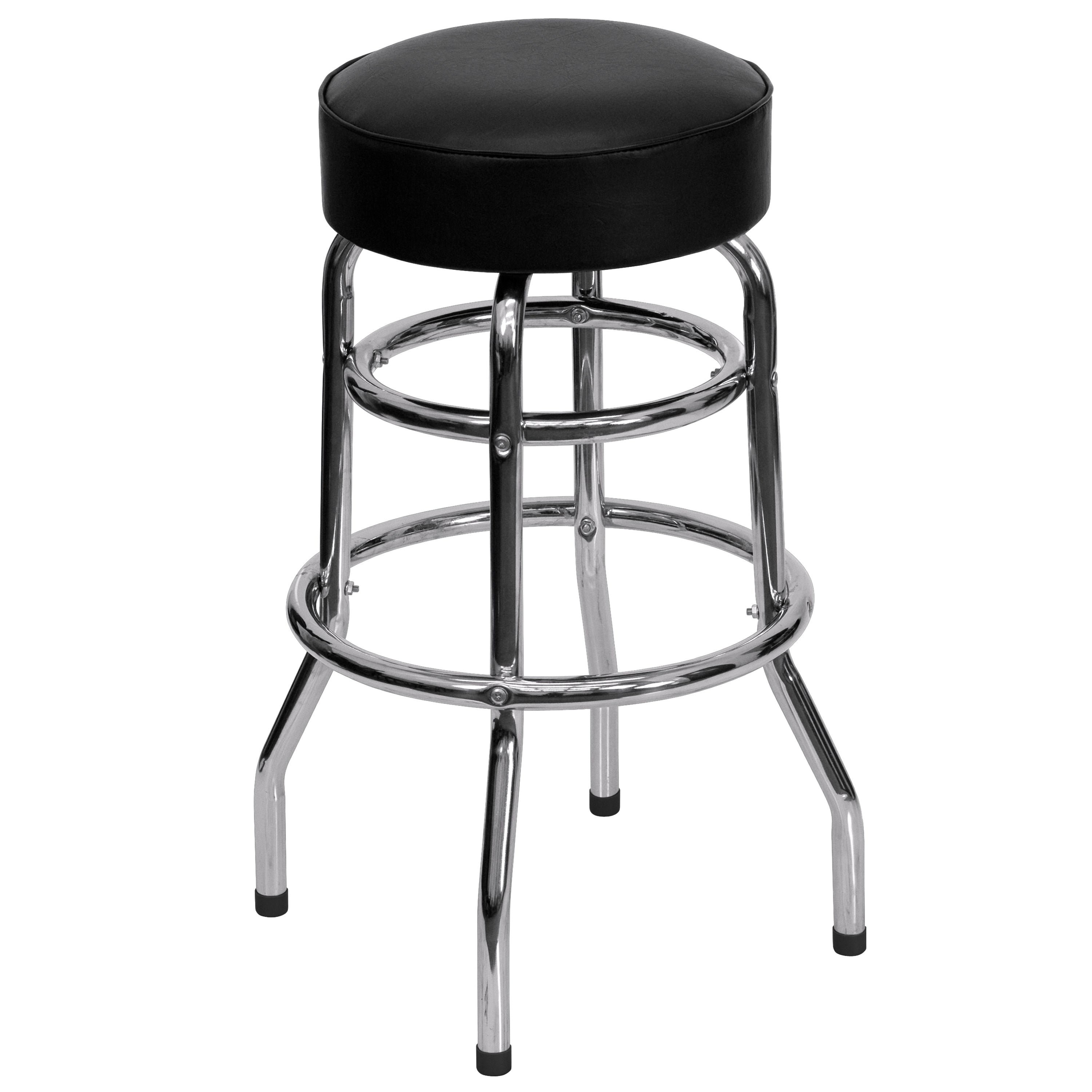 Bruno Double Ring Chrome Barstool with Black Seat