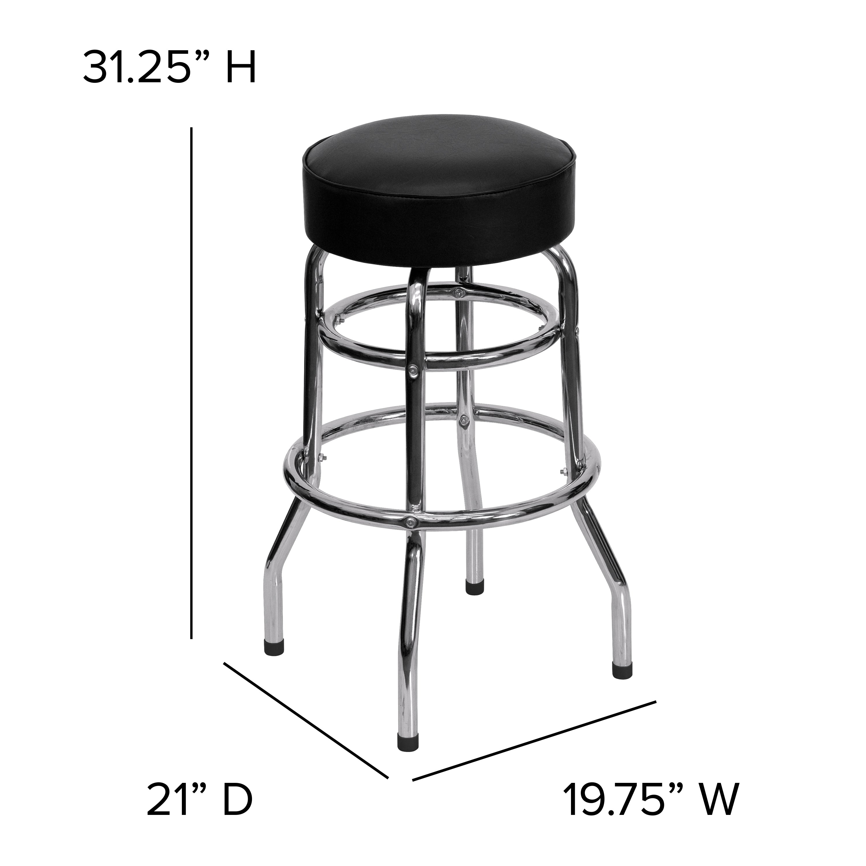 Bruno Double Ring Chrome Barstool with Black Seat