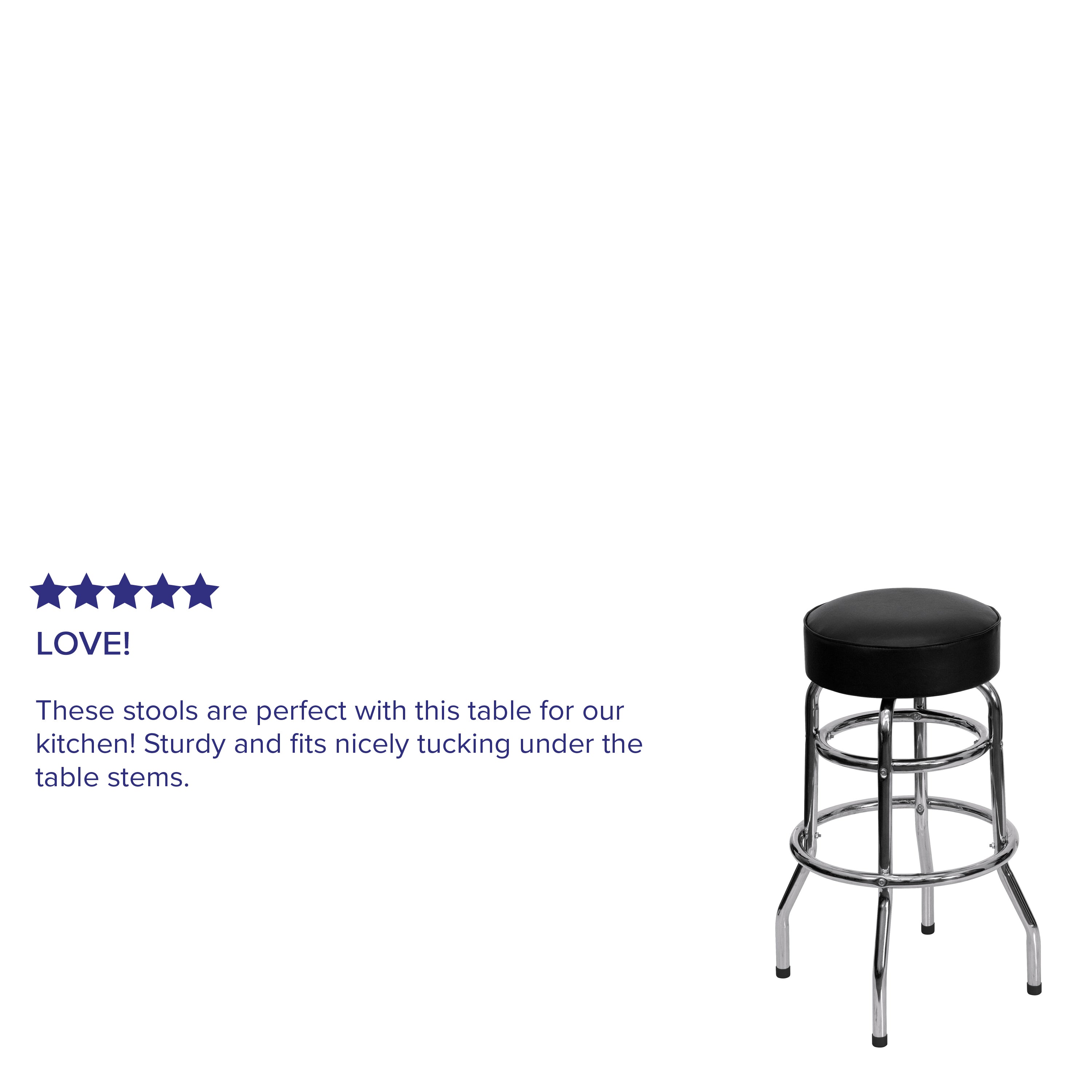 Bruno Double Ring Chrome Barstool with Black Seat