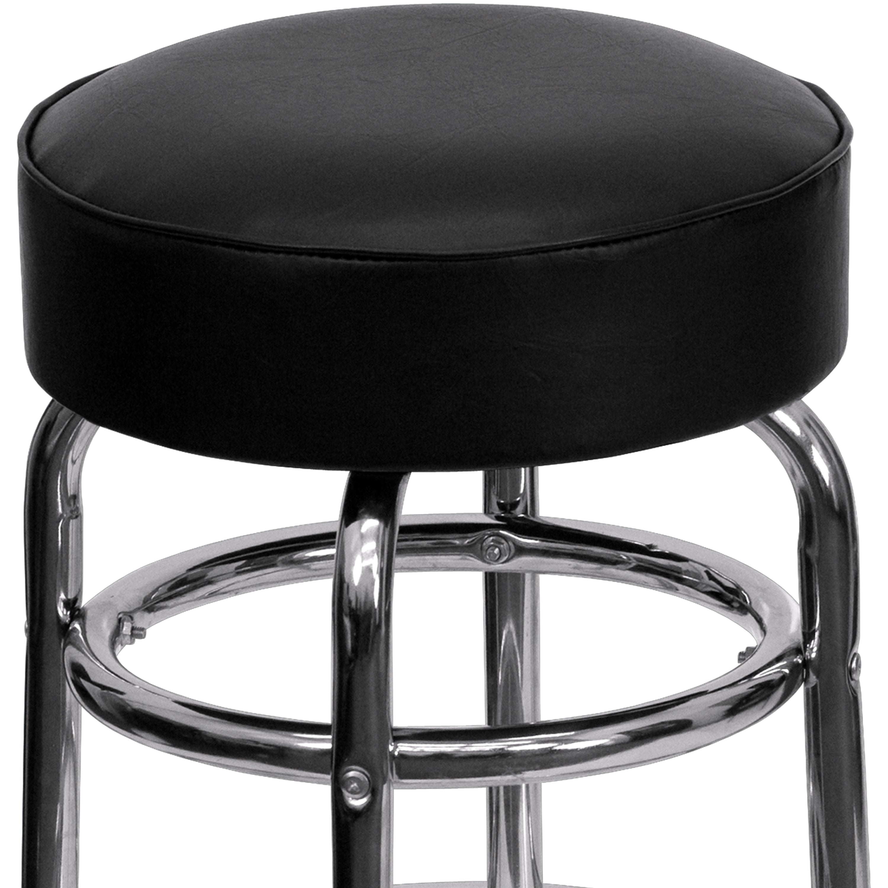Bruno Double Ring Chrome Barstool with Black Seat