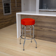 Bruno Double Ring Chrome Barstool with Red Seat