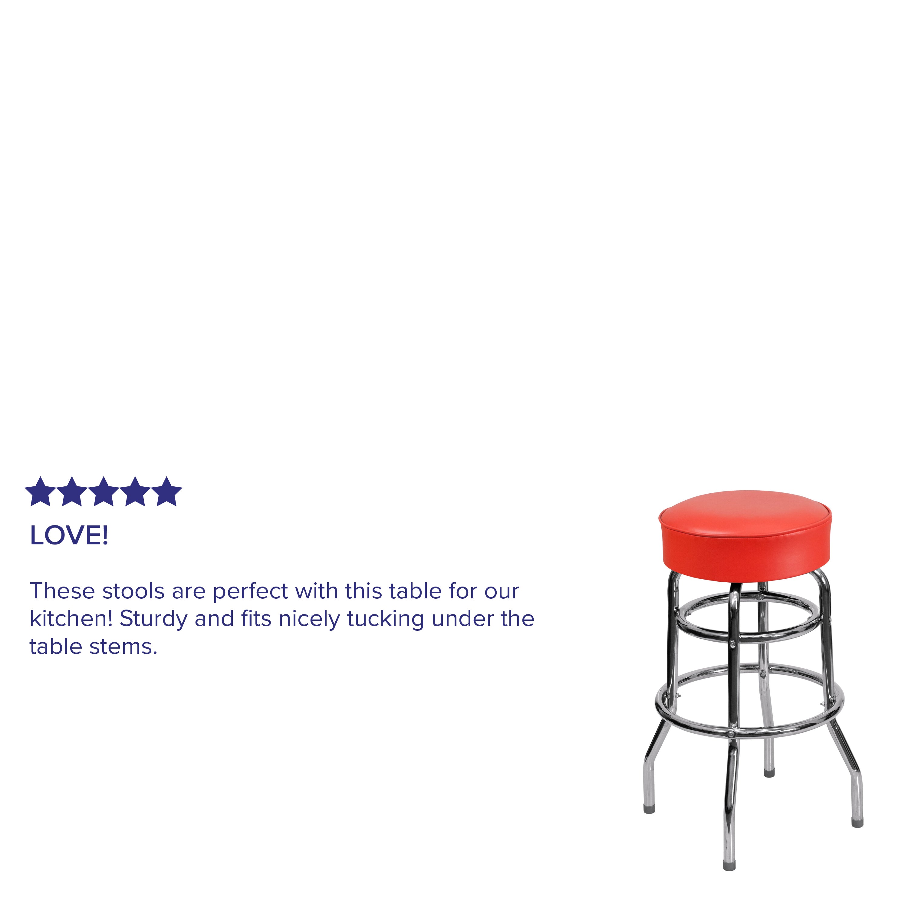 Bruno Double Ring Chrome Barstool with Red Seat