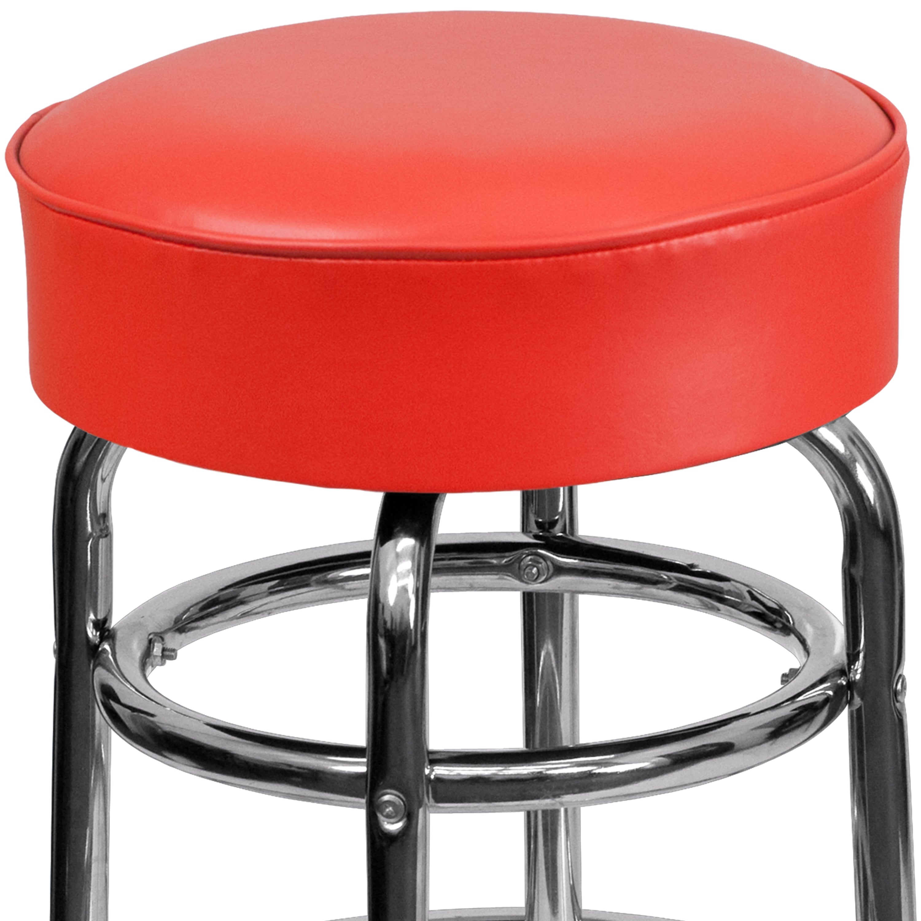 Bruno Double Ring Chrome Barstool with Red Seat