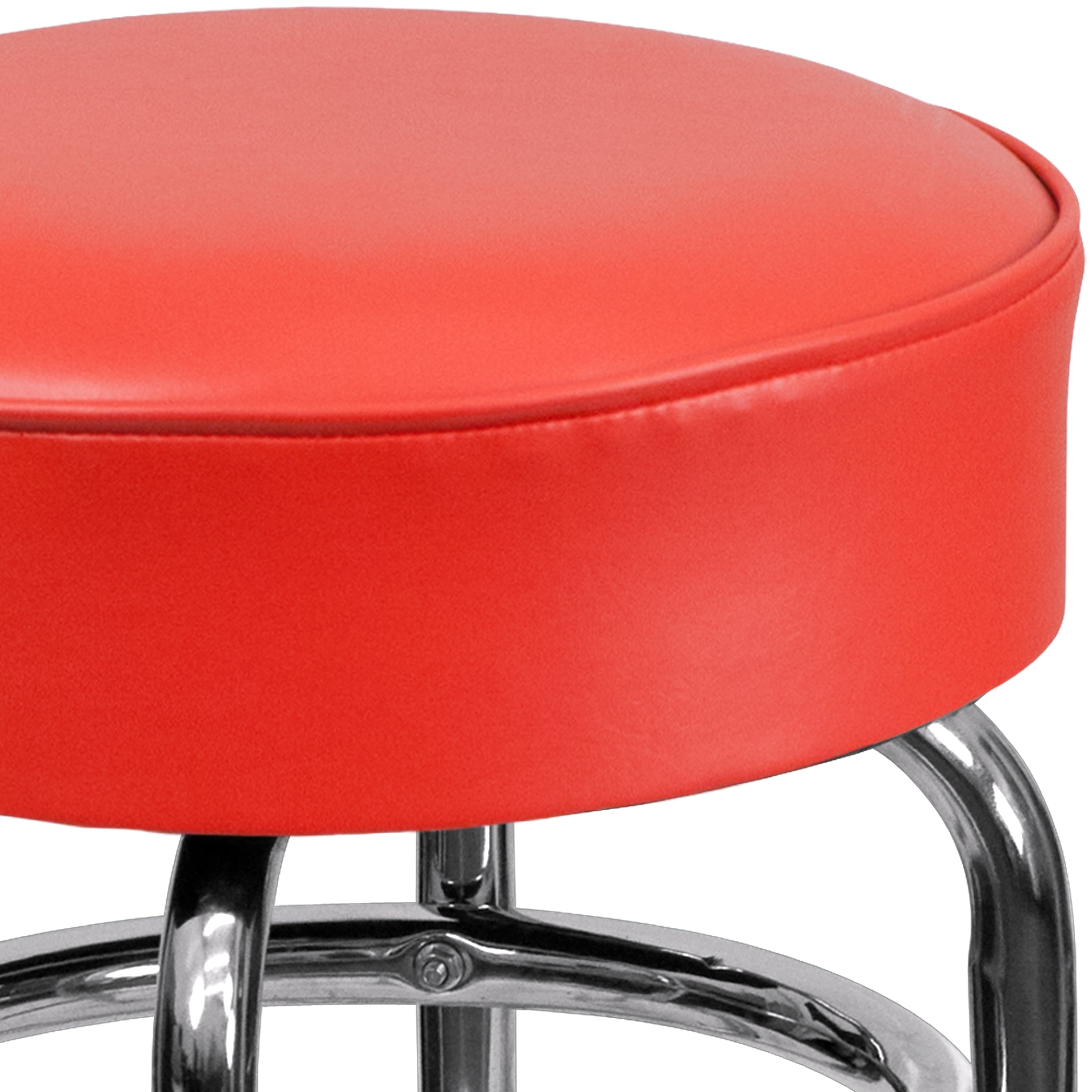 Bruno Double Ring Chrome Barstool with Red Seat