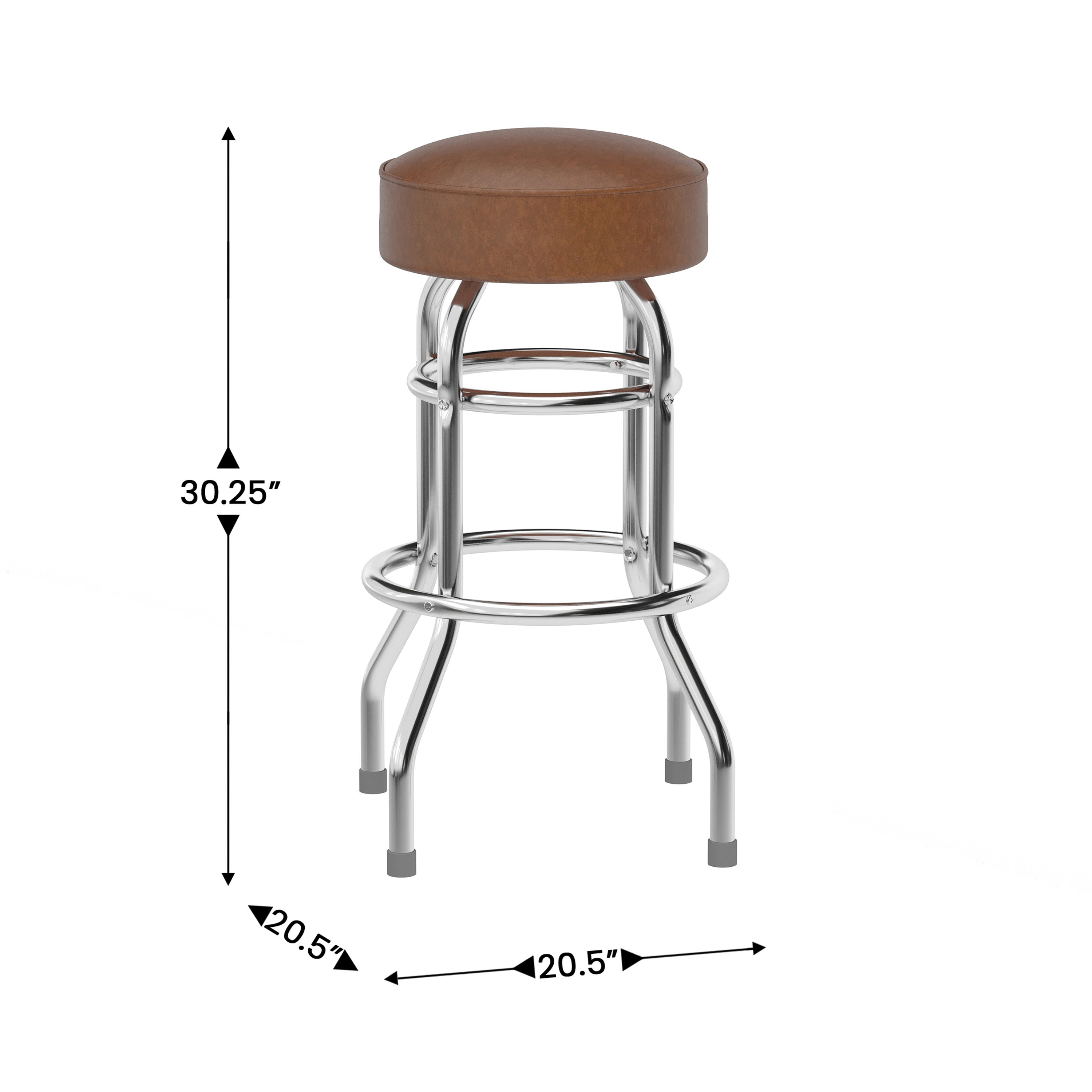Bruno Double Ring Chrome Barstool with Weathered Brown Seat